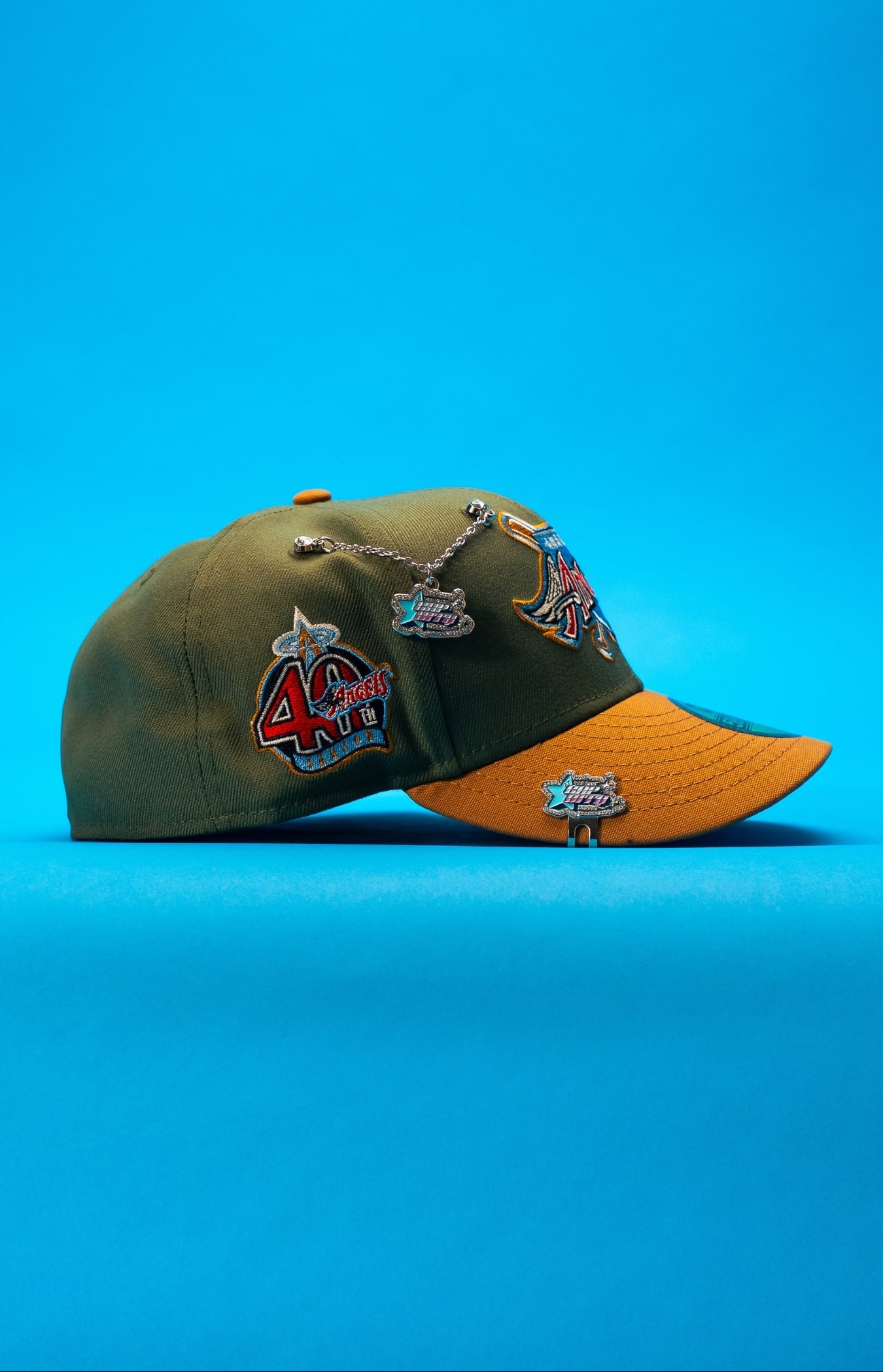 NEW ERA EXCLUSIVE 59FIFTY OLIVE/KHAKI ANAHEIM ANGELS W/ 40TH ANNIVERSARY SIDE PATCH
