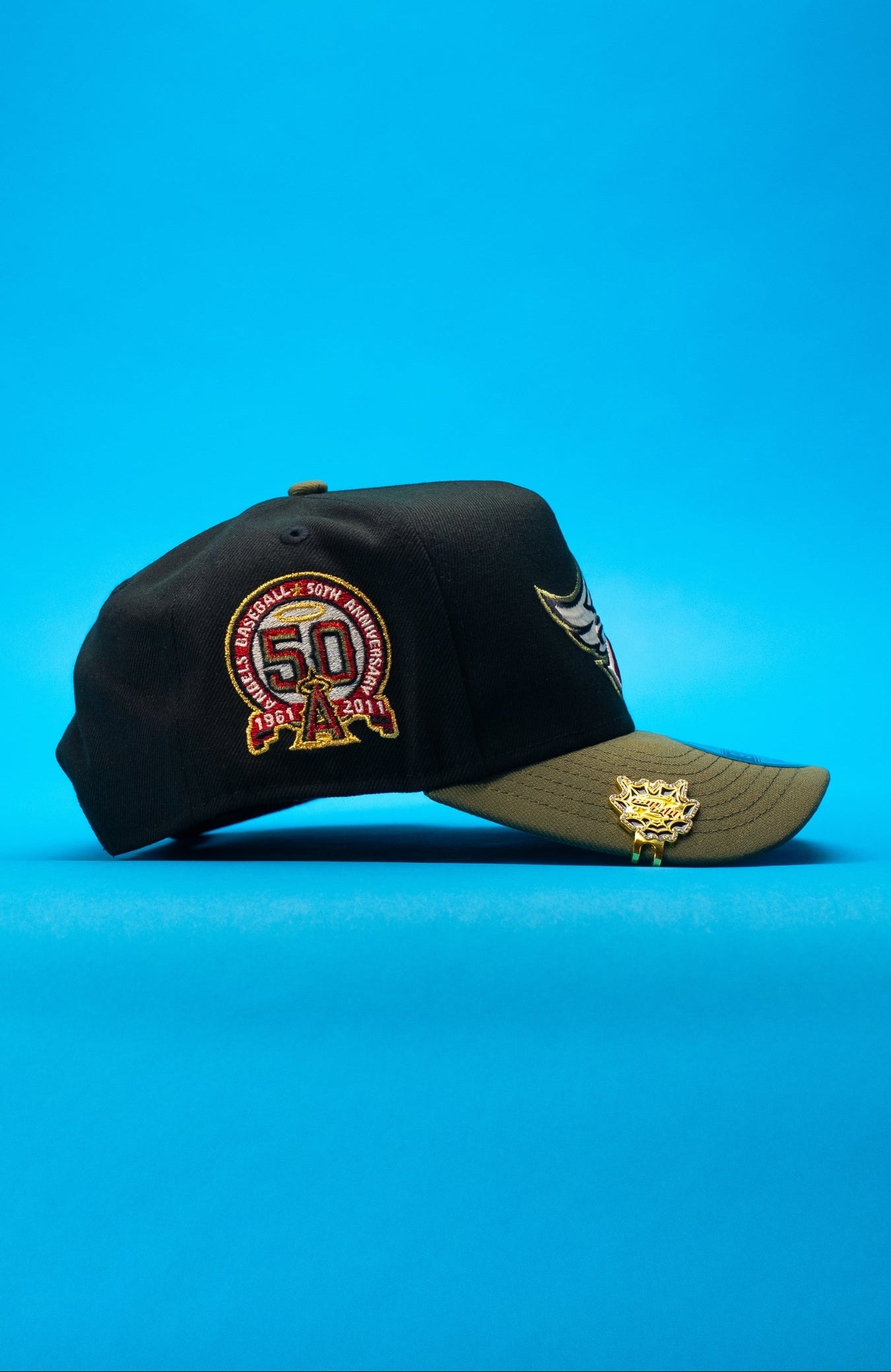 NEW ERA 9FIFTY A-FRAME BLACK/OLIVE ANAHEIM ANGELS SNAPBACK W/ 50TH ANNIVERSARY SIDE PATCH