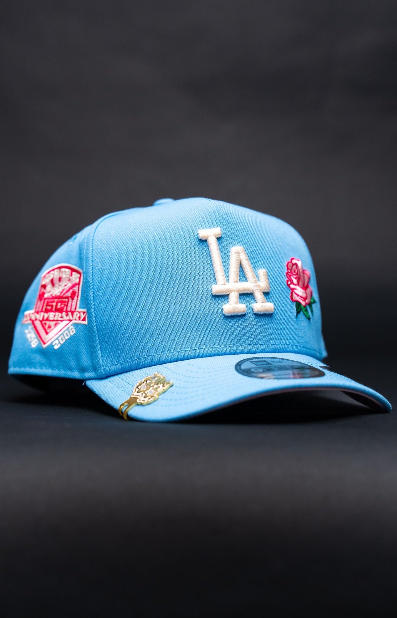 NEW ERA 9FIFTY A-FRAME ICY BLUE LOS ANGELES DODGERS W/ ROSE + 50TH ANNIVERSARY SIDE PATCH