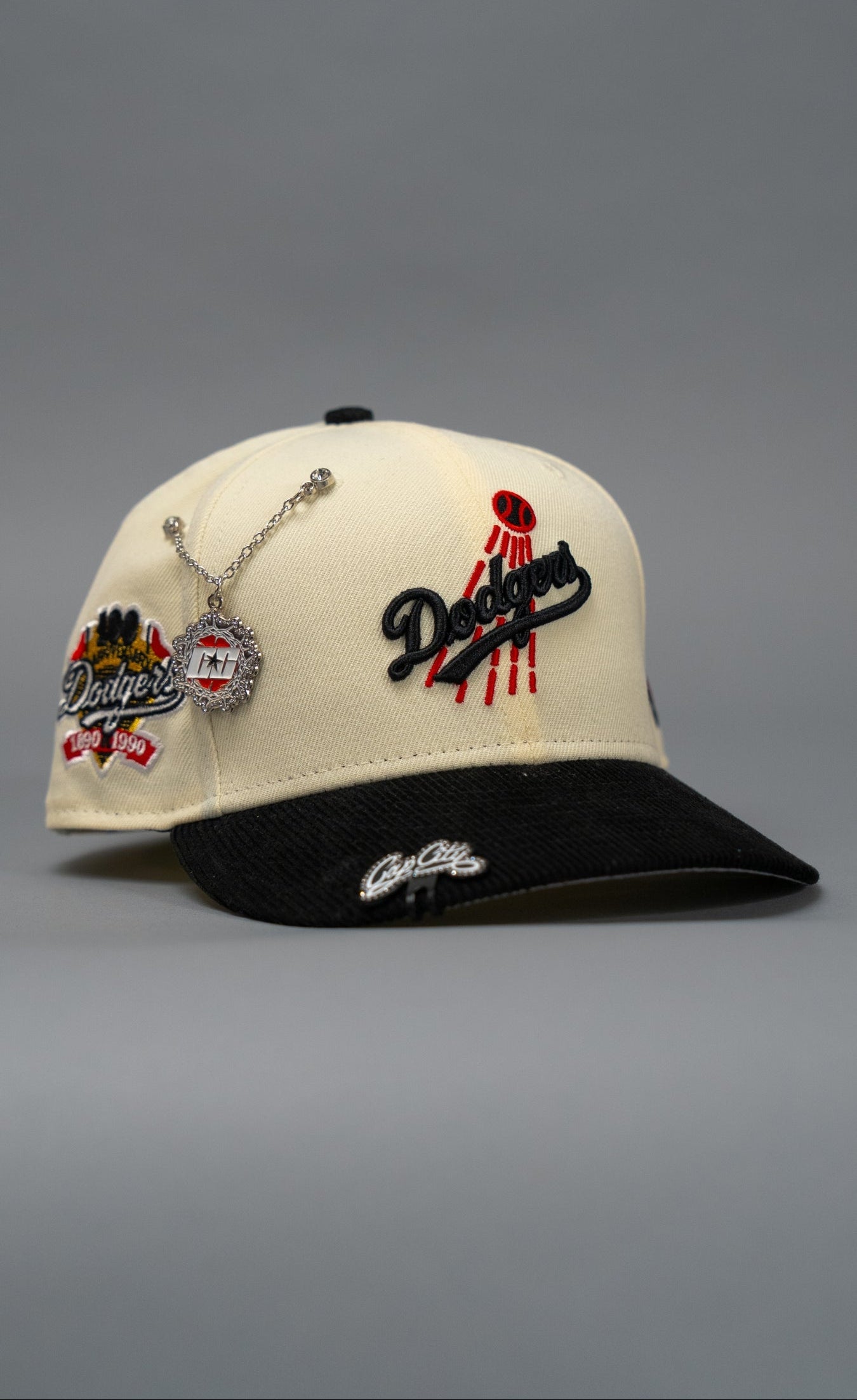 NEW ERA EXCLUSIVE 59FIFTY CHROME/CORDUROY LOS ANGELES DODGERS W/ 100TH ANNIVERSARY SIDE PATCH