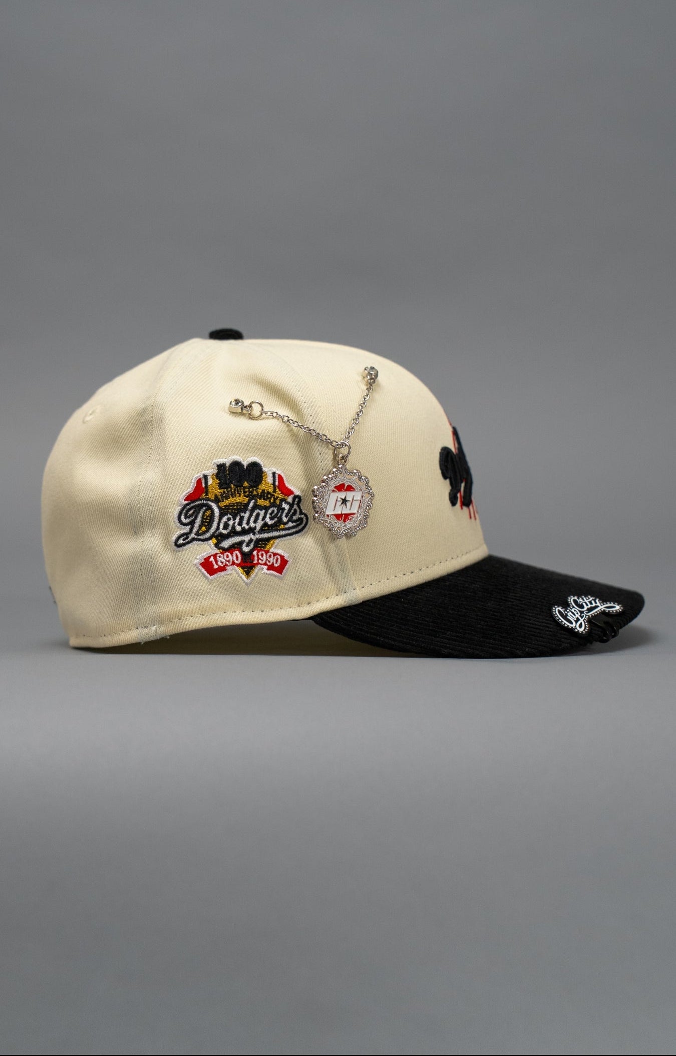 NEW ERA EXCLUSIVE 59FIFTY CHROME/CORDUROY LOS ANGELES DODGERS W/ 100TH ANNIVERSARY SIDE PATCH
