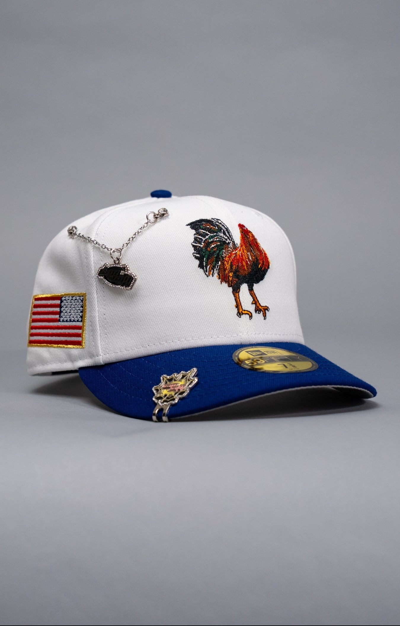 NEW ERA EXCLUSIVE 59FIFTY PEARL WHITE MEXICO "EL GALLO" W/ AMERICAN FLAG SIDE PATCH