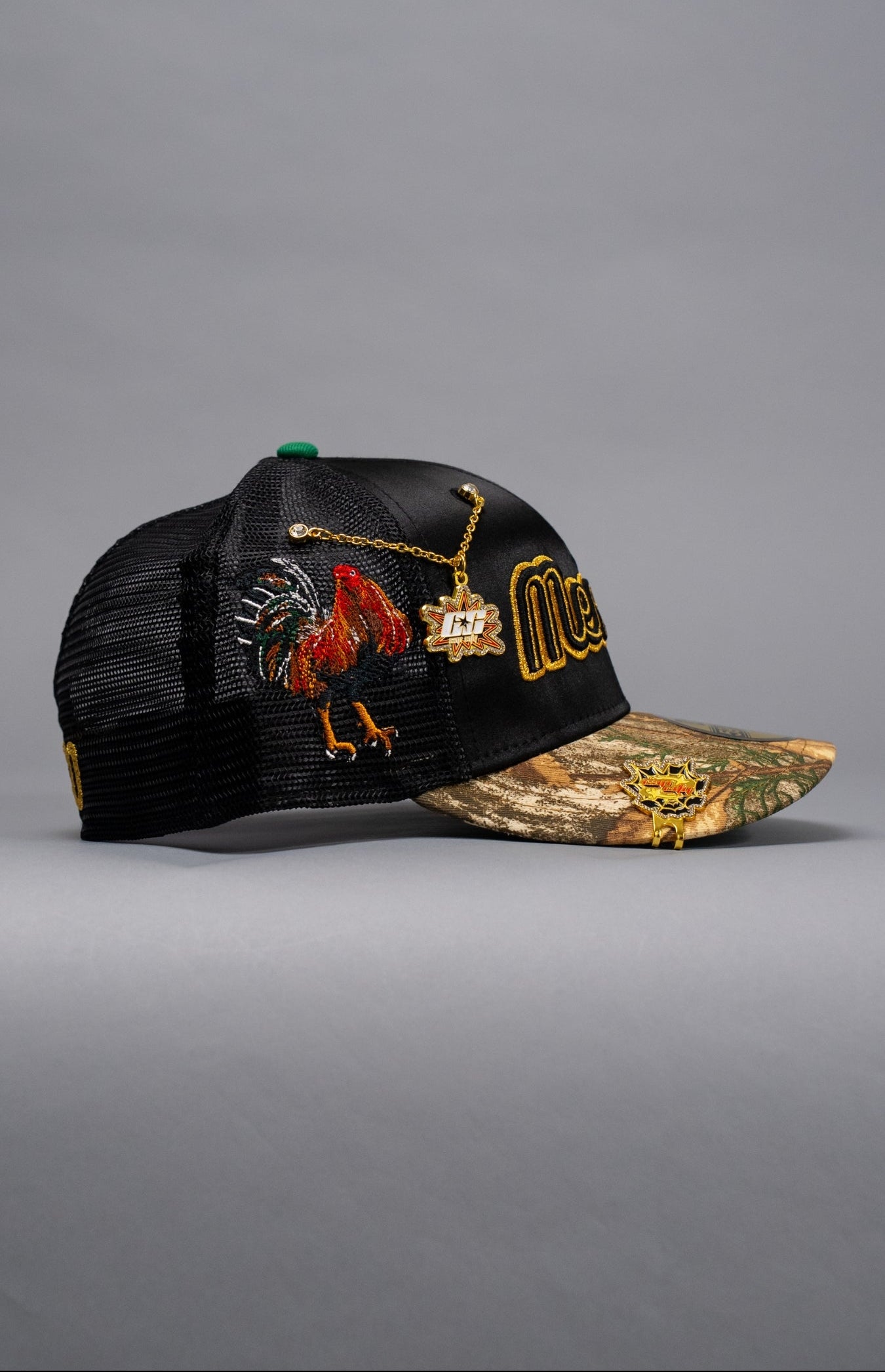NEW ERA EXCLUSIVE 59FIFTY SATIN/REALTREE 2025 WBC MEXICO SCRIPT W/ EL GALLO SIDE PATCH