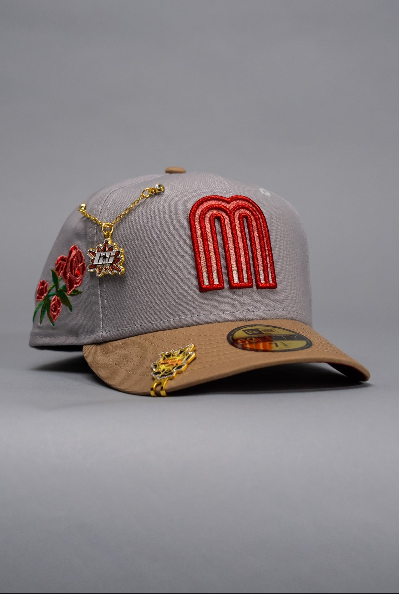 NEW ERA EXCLUSIVE 59FIFTY STONE GREY/KHAKI MEXICO 2025 WORLD BASEBALL CLASSIC W/ ROSES SIDE PATCH