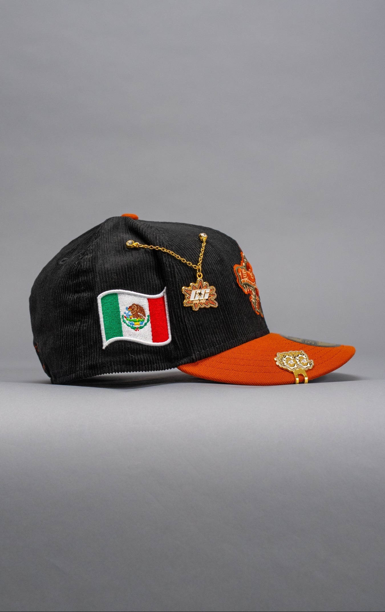 NEW ERA EXCLUSIVE 59FIFTY CORDUROY/RUST MEXICO "QUETZALCOATL" W/ MEXICO FLAG SIDE PATCH