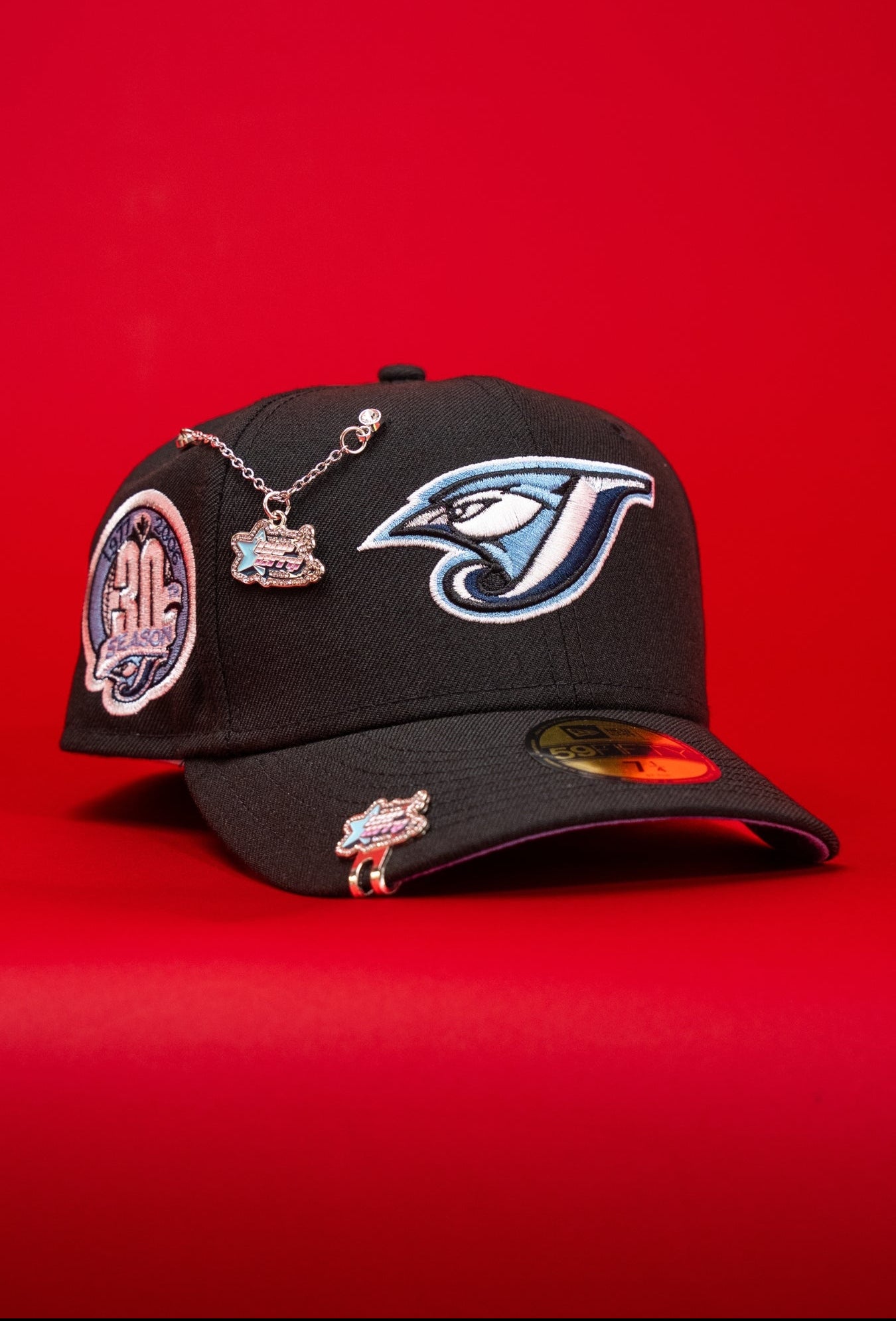 NEW ERA EXCLUSIVE 59FIFTY BLACK TORONTO BLUE JAYS W/ 30TH SEASON SIDE PATCH