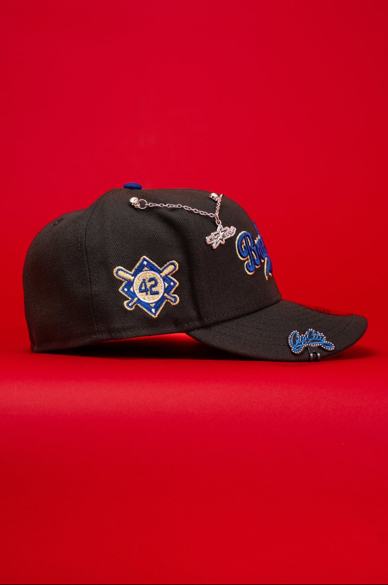 NEW ERA EXCLUSIVE 59FIFTY BLACK BROOKLYN DODGERS SCRIPT W/ "42" SIDE PATCH