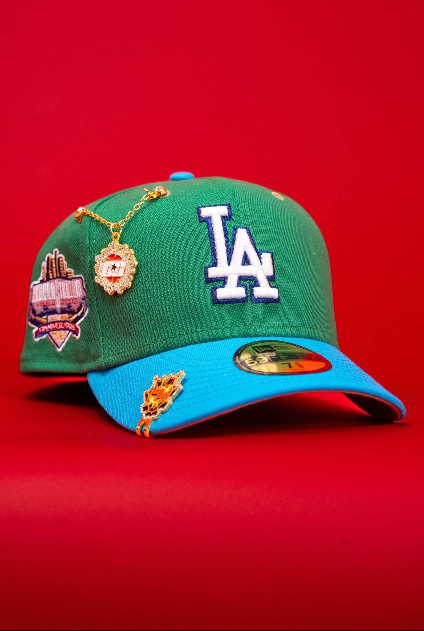 NEW ERA EXCLUSIVE 59FIFTY SEA GREEN/BLUE LOS ANGELES DODGERS W/ 40TH ANNIVERSARY SIDE PATCH