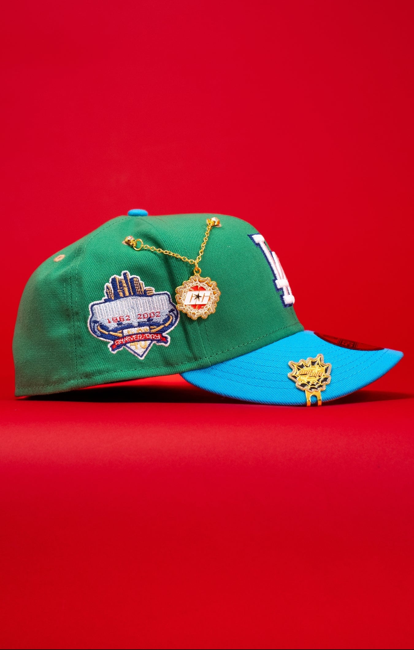 NEW ERA EXCLUSIVE 59FIFTY SEA GREEN/BLUE LOS ANGELES DODGERS W/ 40TH ANNIVERSARY SIDE PATCH