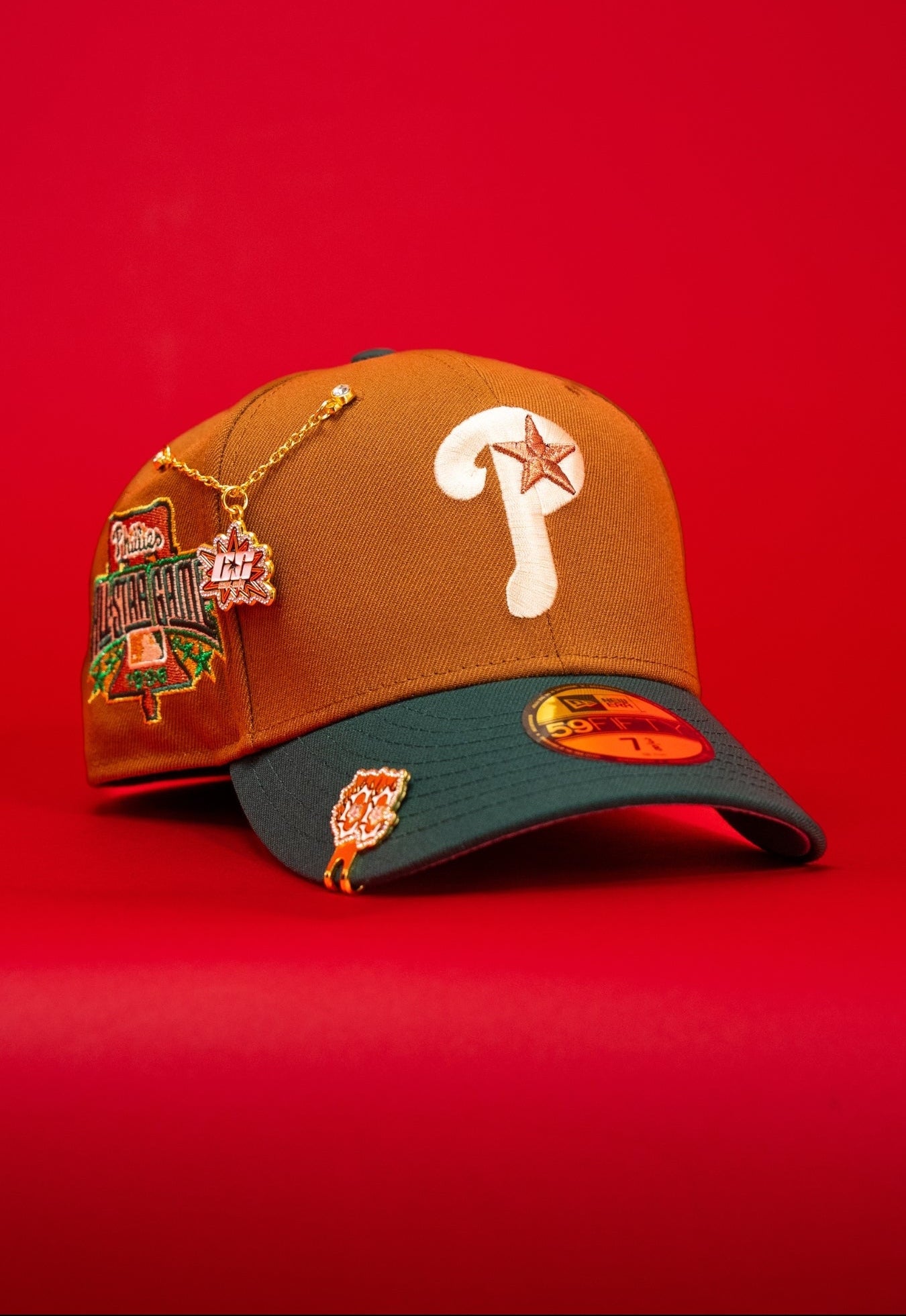 NEW ERA EXCLUSIVE 59FIFTY DARK KHAKI/GREEN PHILADELPHIA PHILLIES W/ 1996 ALL STAR GAME PATCH