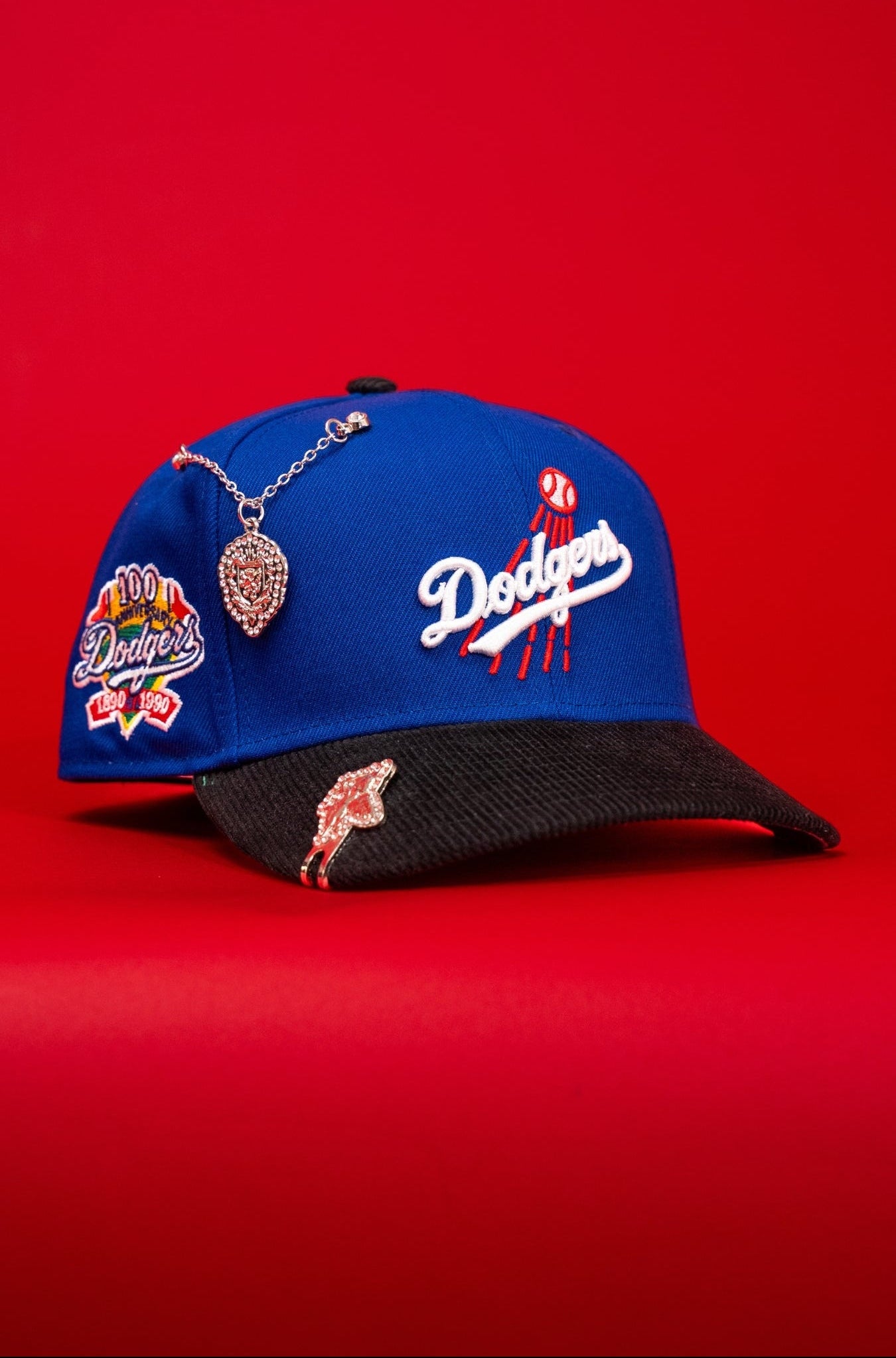 NEW ERA EXCLUSIVE 59FIFTY BLUE/CORDUROY LOS ANGELES DODGERS SCRIPT W/ 100TH ANNIVERSARY SIDE PATCH