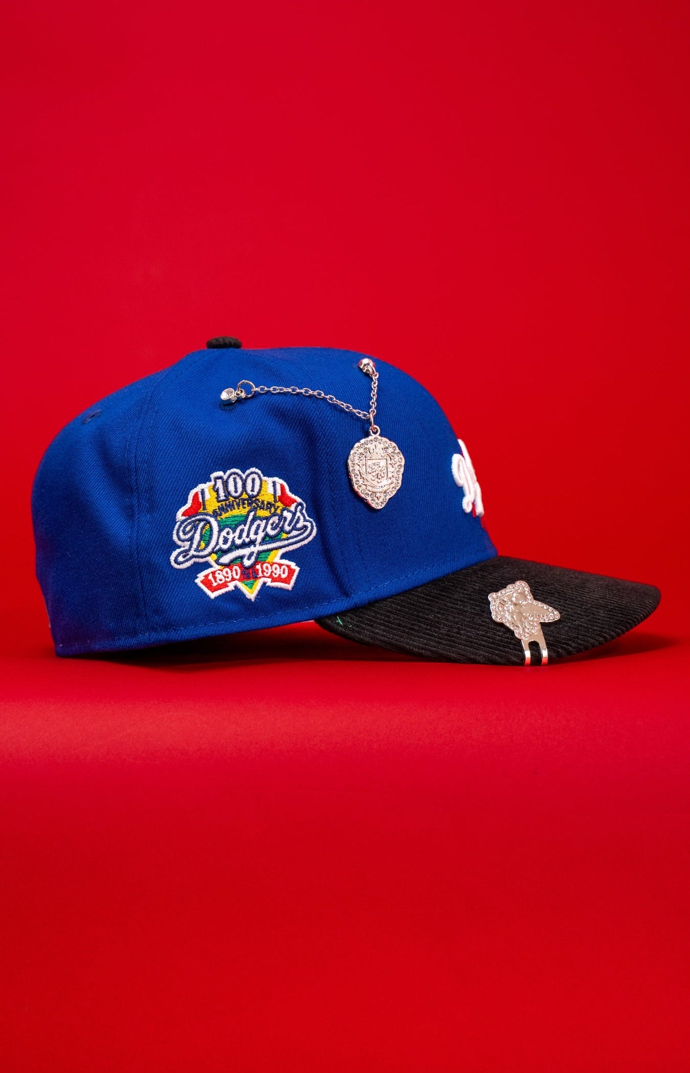 NEW ERA EXCLUSIVE 59FIFTY BLUE/CORDUROY LOS ANGELES DODGERS SCRIPT W/ 100TH ANNIVERSARY SIDE PATCH