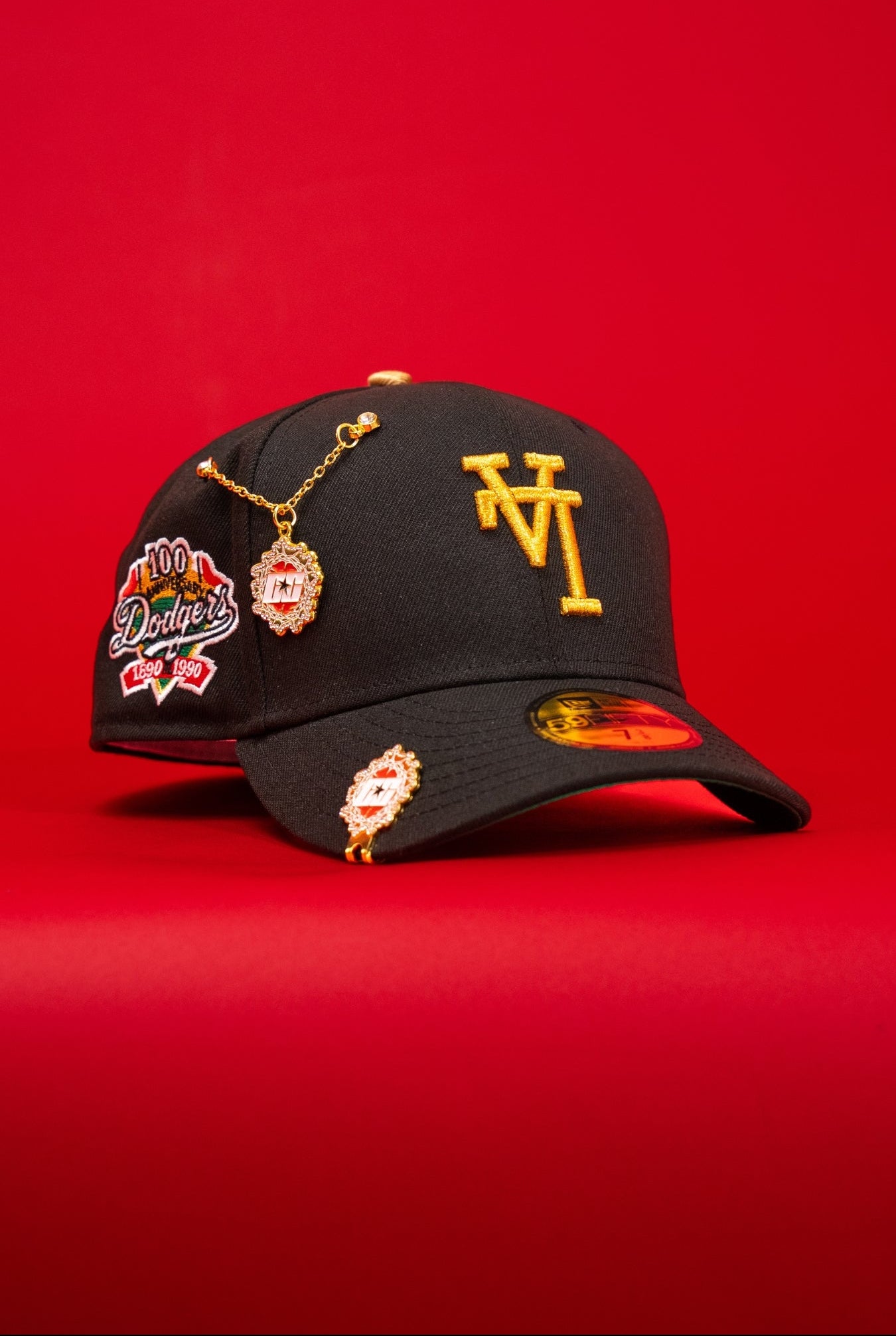 NEW ERA EXCLUSIVE 59FIFTY BLACK UPSIDE DOWN LOS ANGELES DODGERS W/ 100TH ANNIVERSARY SIDE PATCH