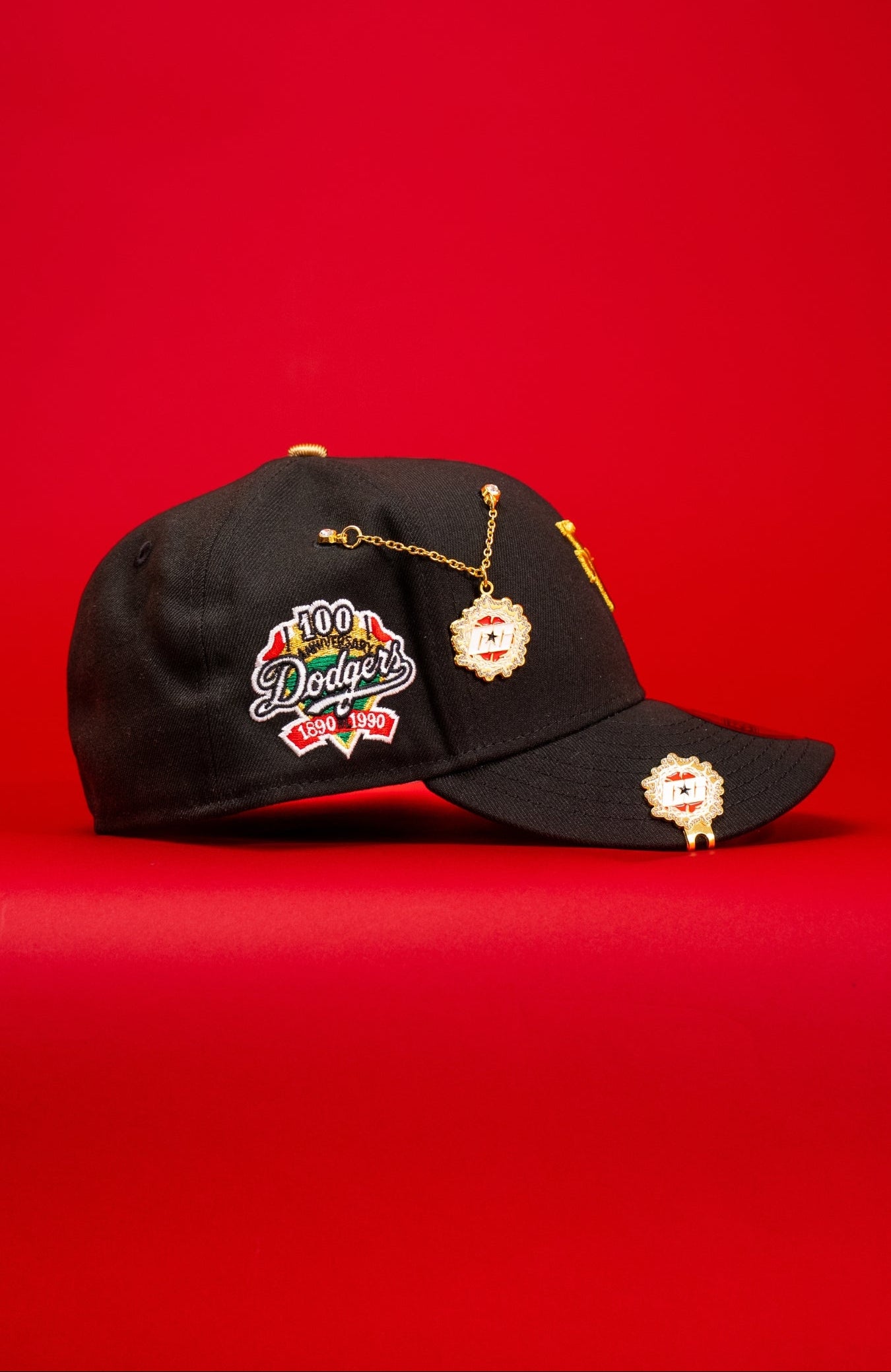 NEW ERA EXCLUSIVE 59FIFTY BLACK UPSIDE DOWN LOS ANGELES DODGERS W/ 100TH ANNIVERSARY SIDE PATCH