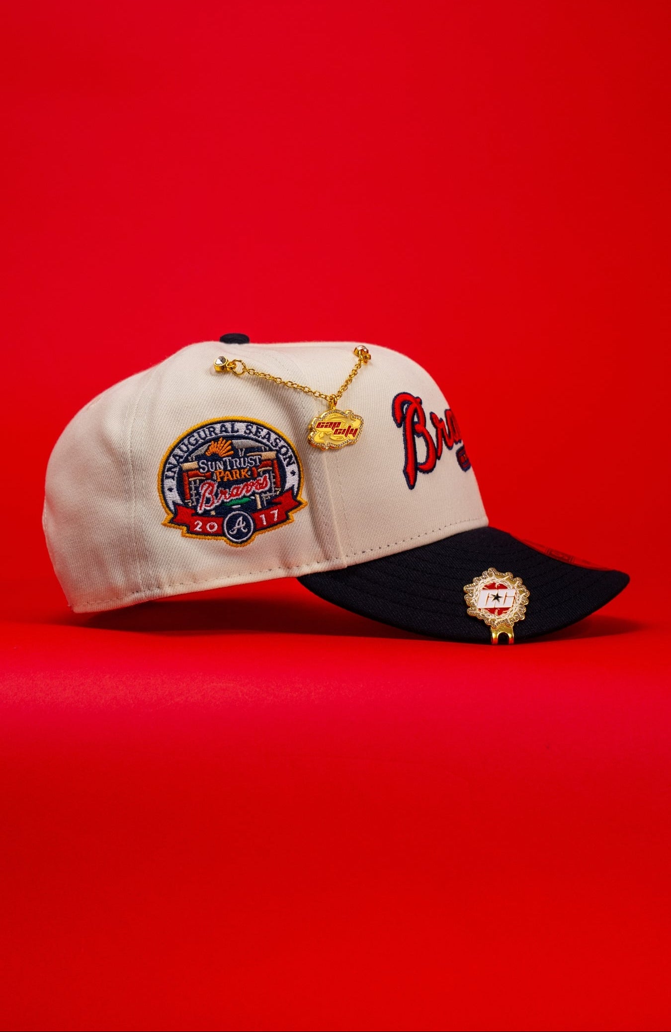 NEW ERA EXCLUSIVE 9FIFTY CHROME/NAVY ATLANTA BRAVES SCRIPT SNAPBACK W/ 2017 INAUGURAL SEASON SIDE PATCH
