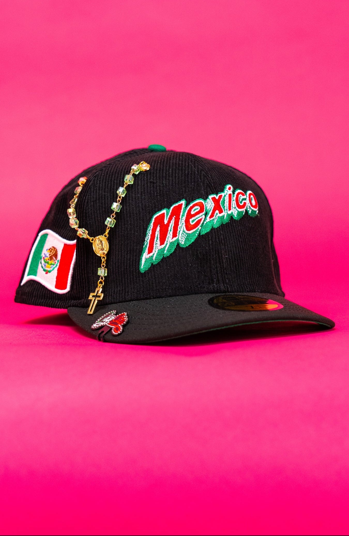 NEW ERA EXCLUSIVE 59FIFTY BLACK CORDUROY 2025 WBC MEXICO SCRIPT W/ MEXICO FLAG SIDE PATCH