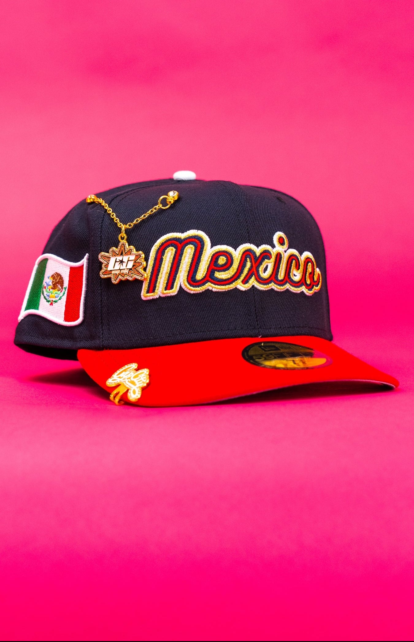 NEW ERA EXCLUSIVE 59FIFTY NAVY/RED 2025 WBC MEXICO SCRIPT W/ MEXICO FLAG SIDE PATCH