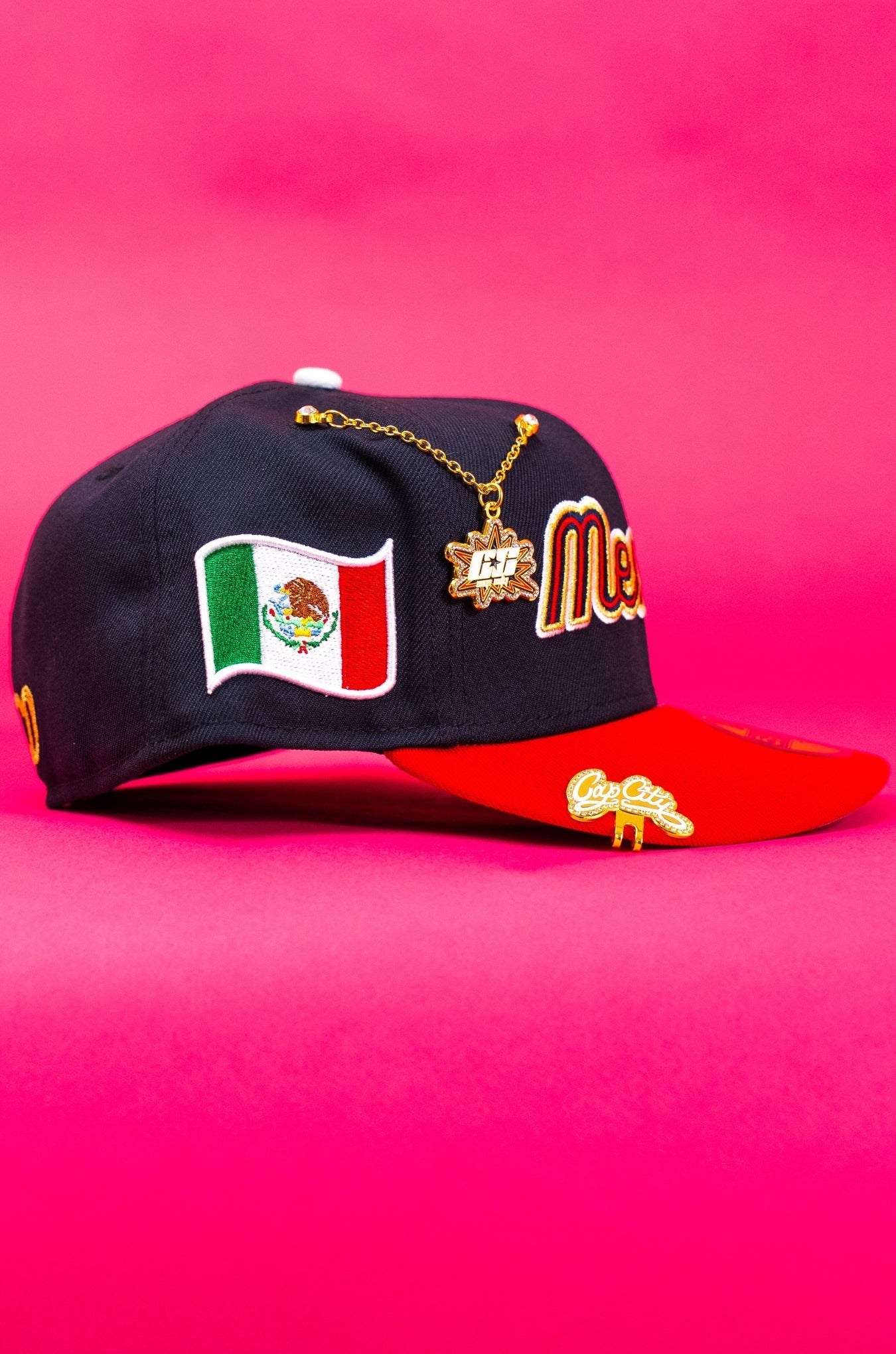NEW ERA EXCLUSIVE 59FIFTY NAVY/RED 2025 WBC MEXICO SCRIPT W/ MEXICO FLAG SIDE PATCH