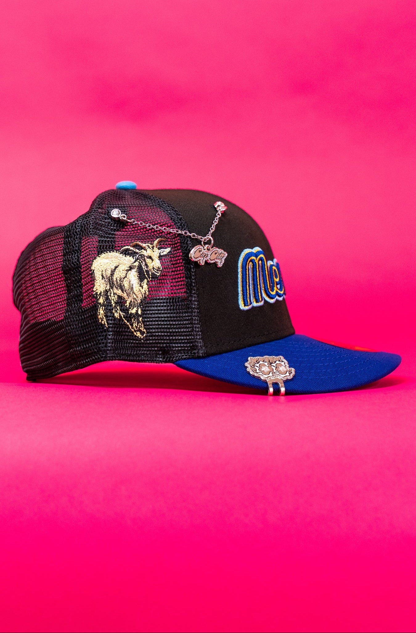 NEW ERA EXCLUSIVE 59FIFTY BLACK/BLUE 2025 WBC MEXICO SCRIPT MESHBACK W/ "EL CHIVO" SIDE PATCH