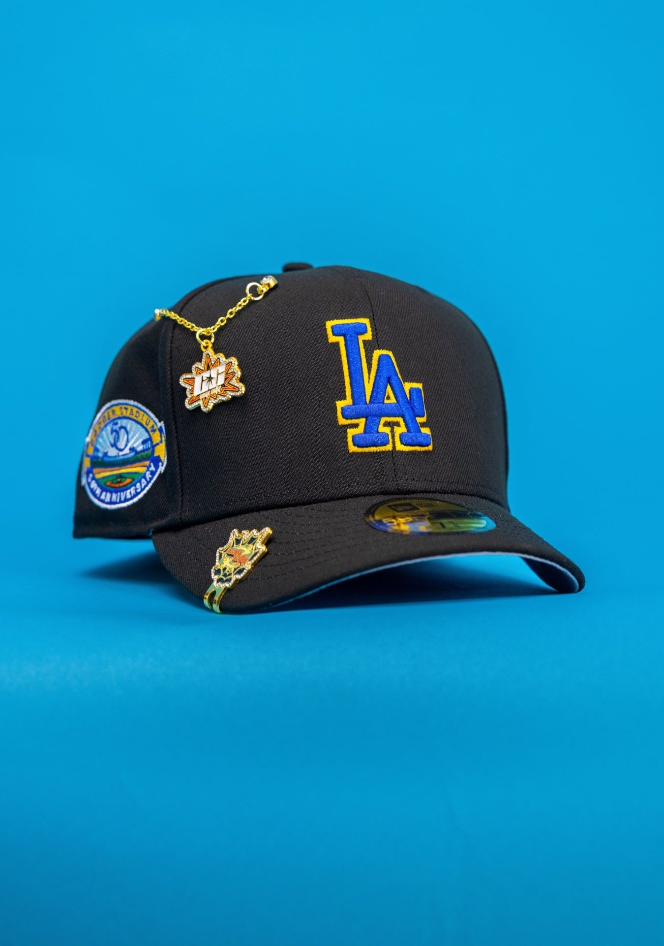 NEW ERA EXCLUSIVE 59FIFTY BLACK LOS ANGELES DODGERS W/ 50TH ANNIVERSARY SIDE PATCH