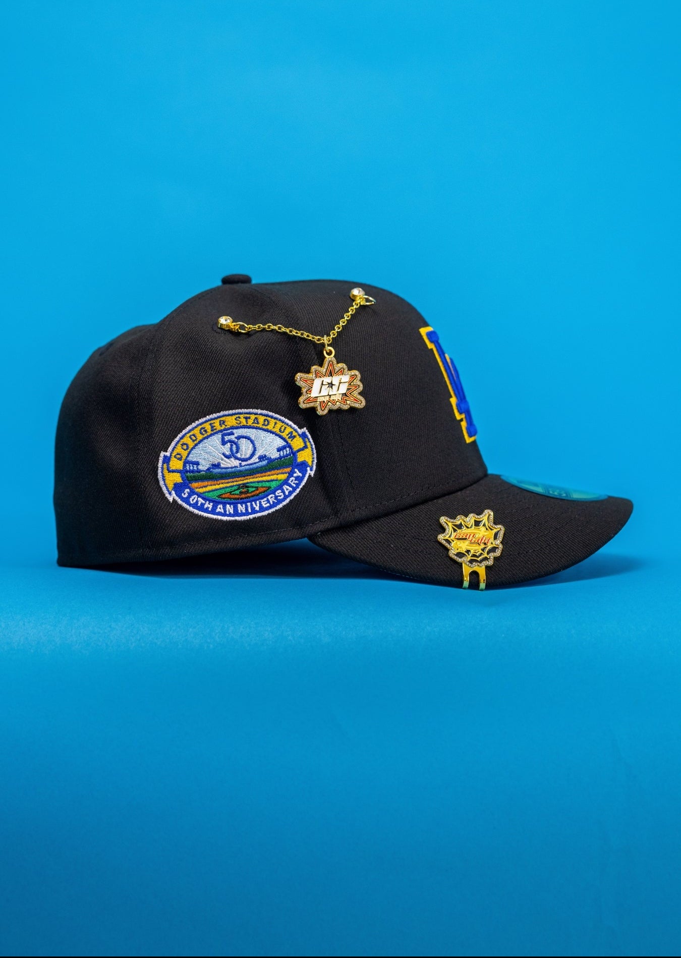 NEW ERA EXCLUSIVE 59FIFTY BLACK LOS ANGELES DODGERS W/ 50TH ANNIVERSARY SIDE PATCH