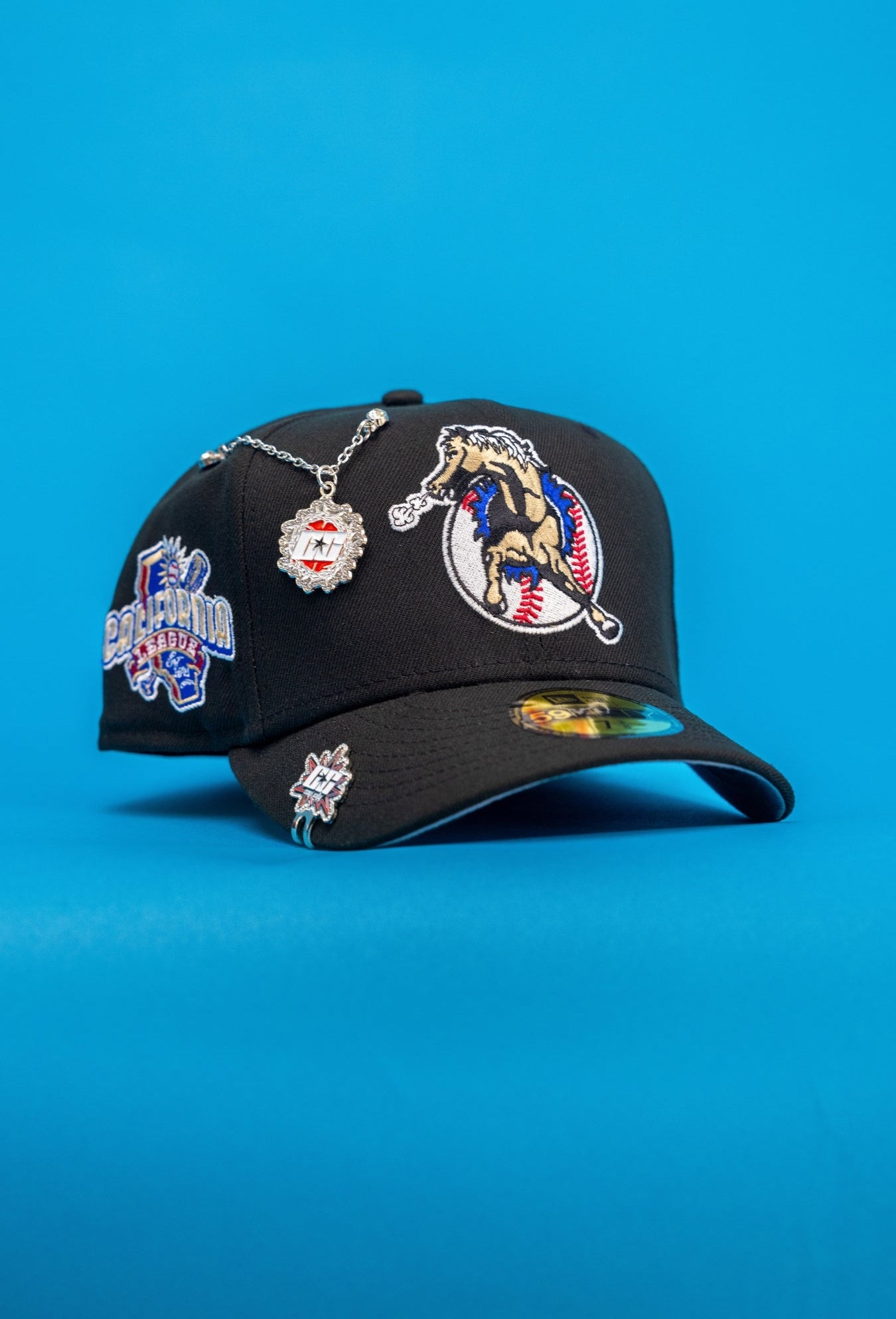 NEW ERA EXCLUSIVE 59FIFTY BLACK MINOR LEAGUE W/ CALIFORNIA LEAGUE SIDE PATCH