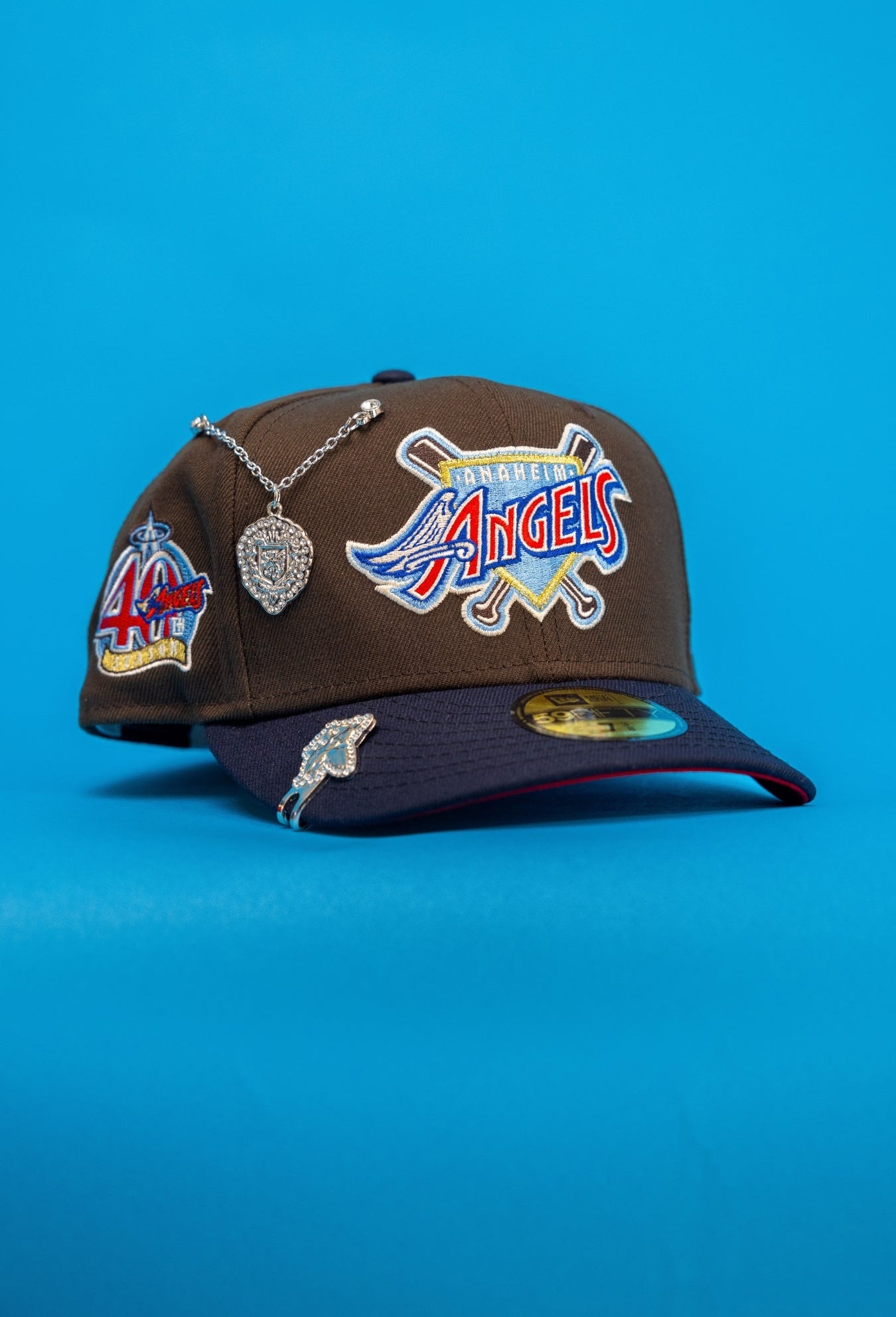 NEW ERA EXCLUSIVE 59FIFTY BROWN/NAVY ANAHEIM ANGELS W/ 40TH ANNIVERSARY SIDE PATCH