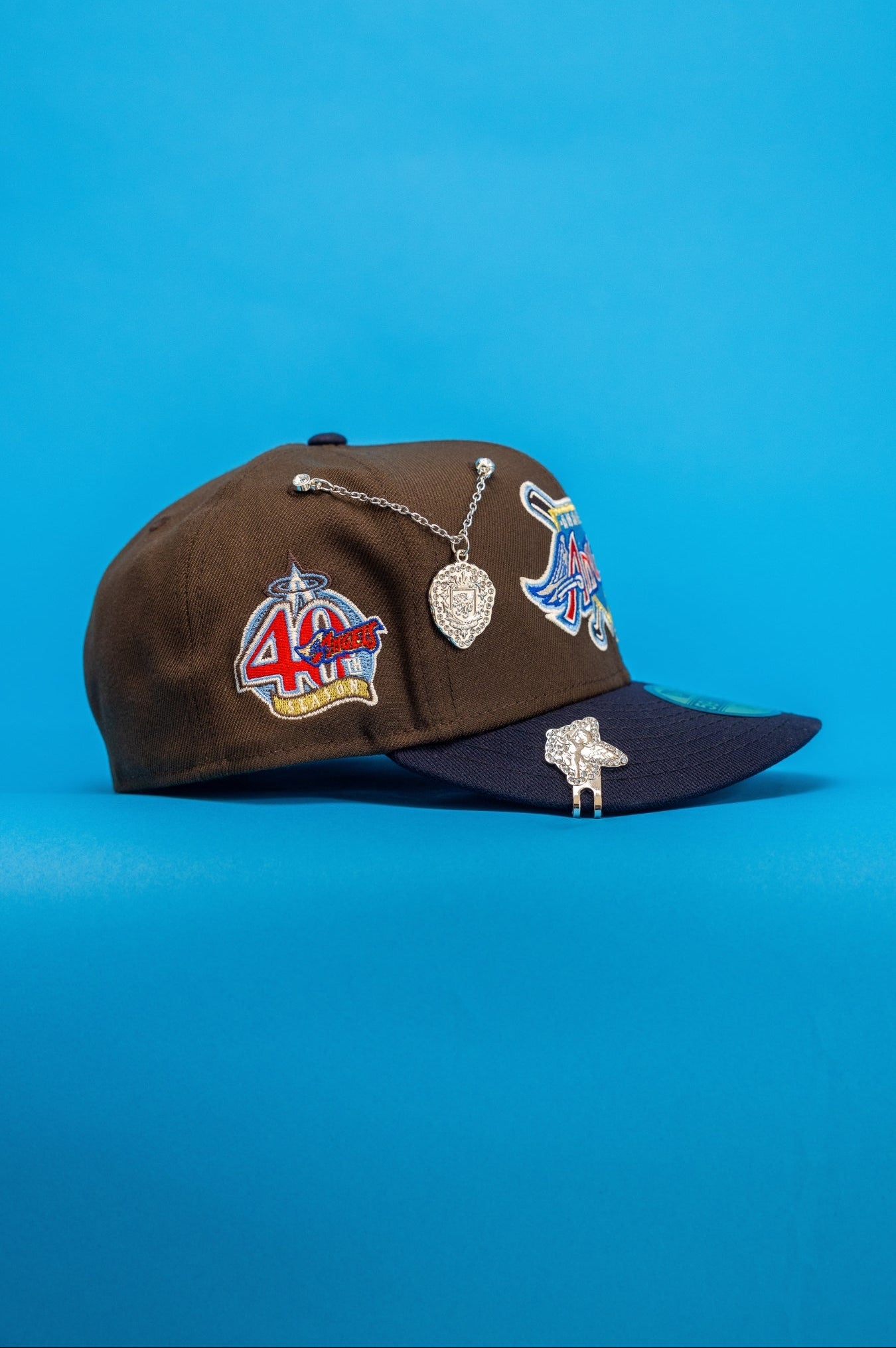 NEW ERA EXCLUSIVE 59FIFTY BROWN/NAVY ANAHEIM ANGELS W/ 40TH ANNIVERSARY SIDE PATCH