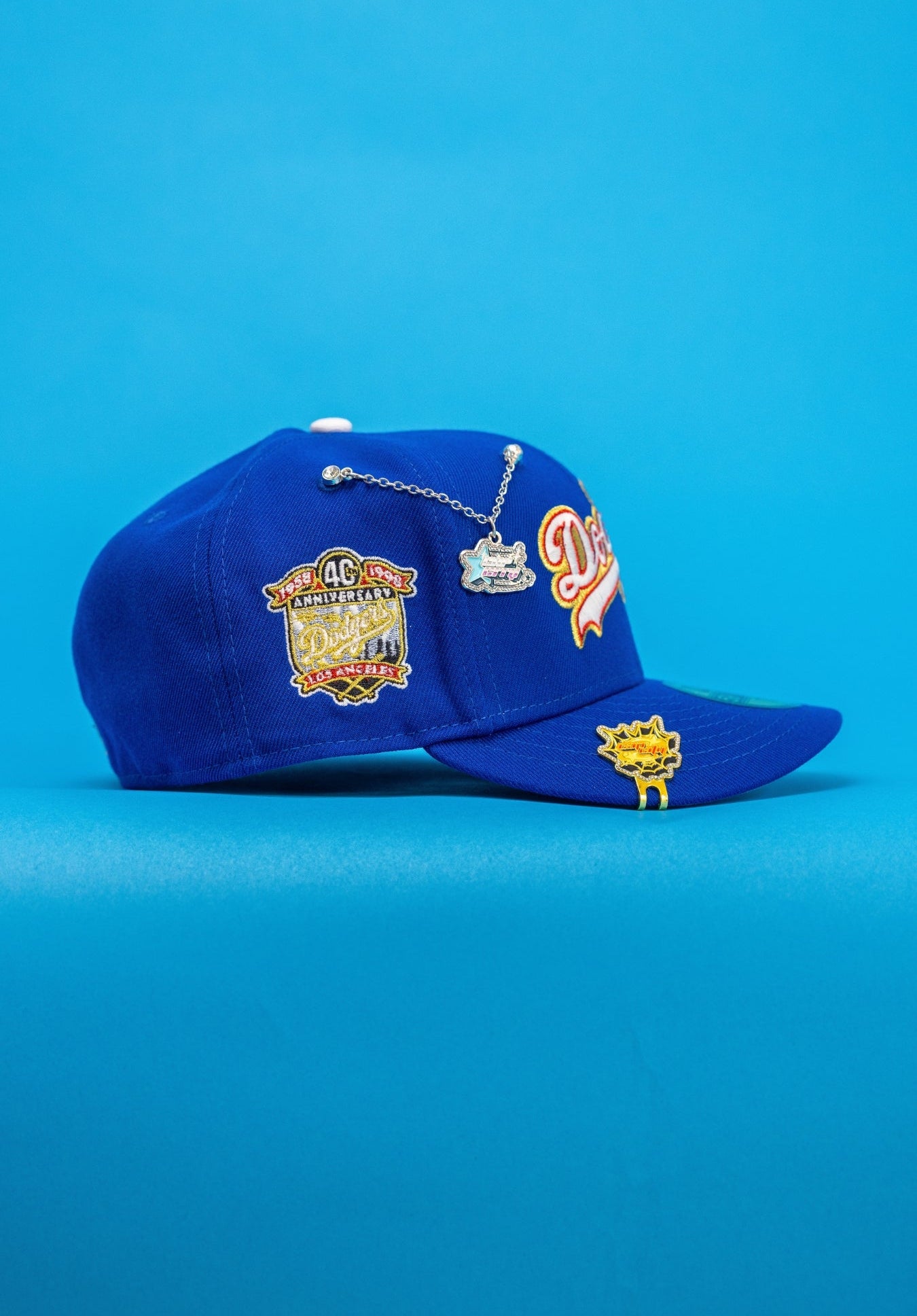 NEW ERA EXCLUSIVE 59FIFTY BLUE LOS ANGELES DODGERS SCRIPT W/ 40TH ANNIVERSARY SIDE PATCH
