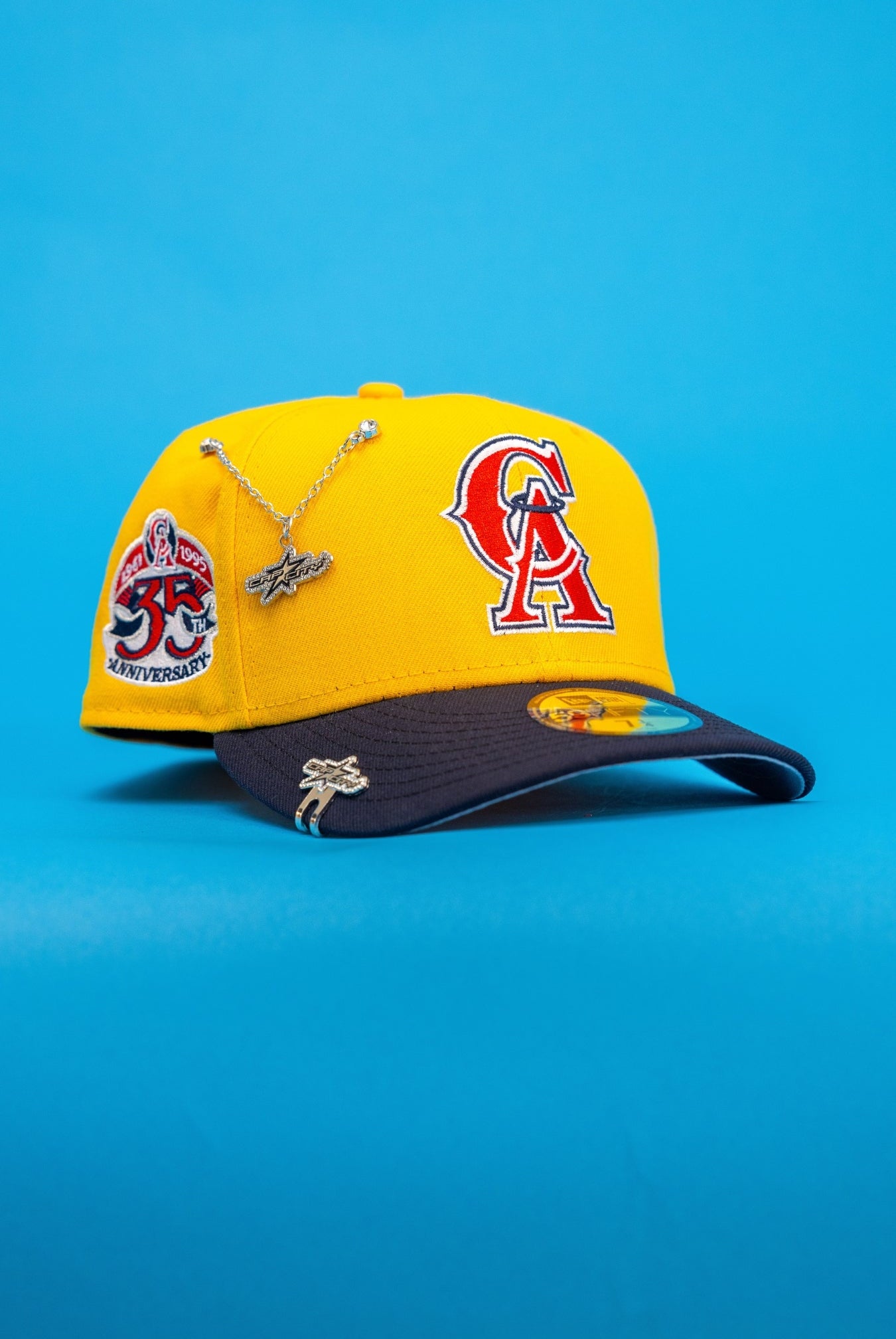 NEW ERA EXCLUSIVE 59FIFTY YELLOW/NAVY ANAHEIM ANGELS W/ 35TH ANNIVERSARY SIDE PATCH