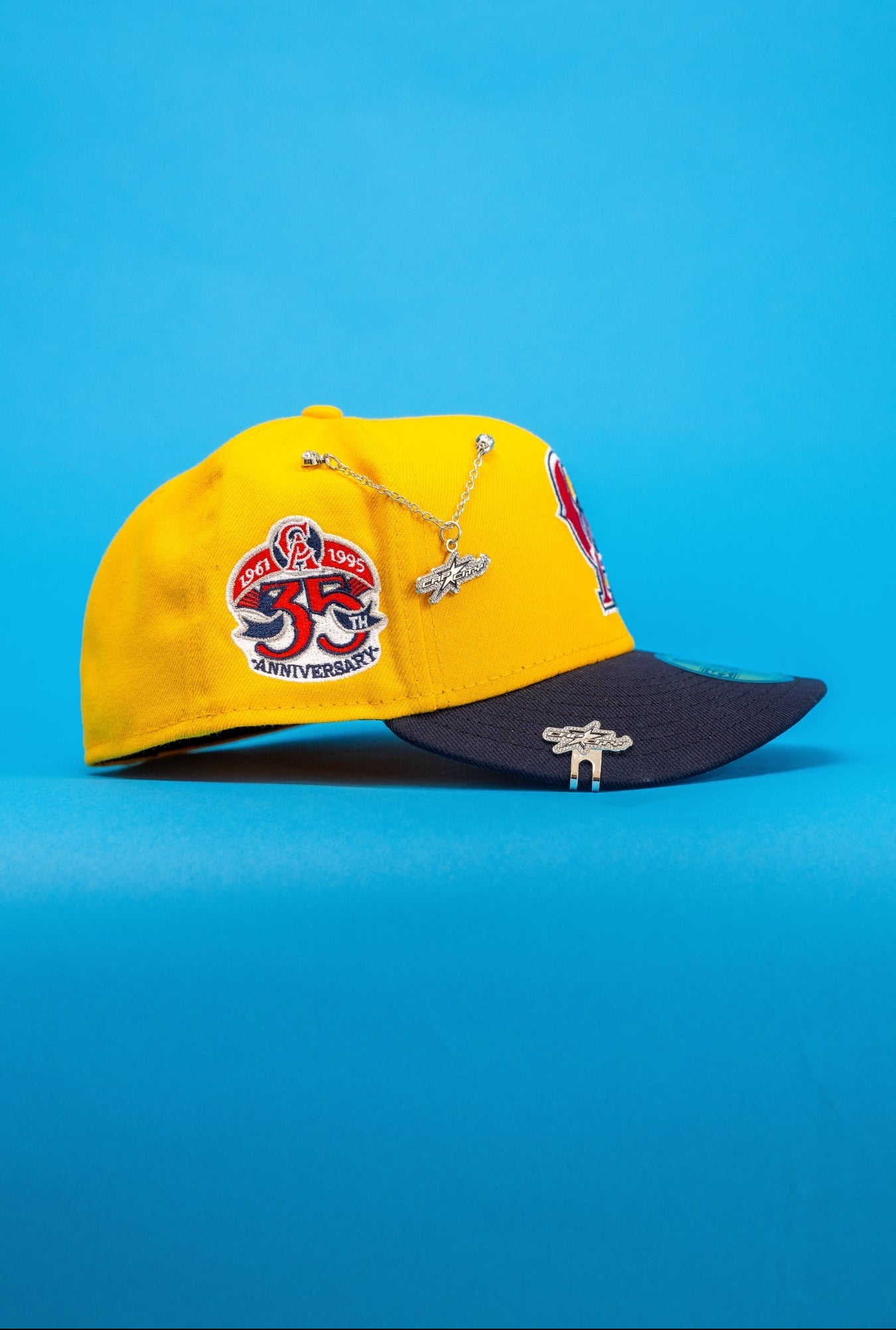 NEW ERA EXCLUSIVE 59FIFTY YELLOW/NAVY ANAHEIM ANGELS W/ 35TH ANNIVERSARY SIDE PATCH