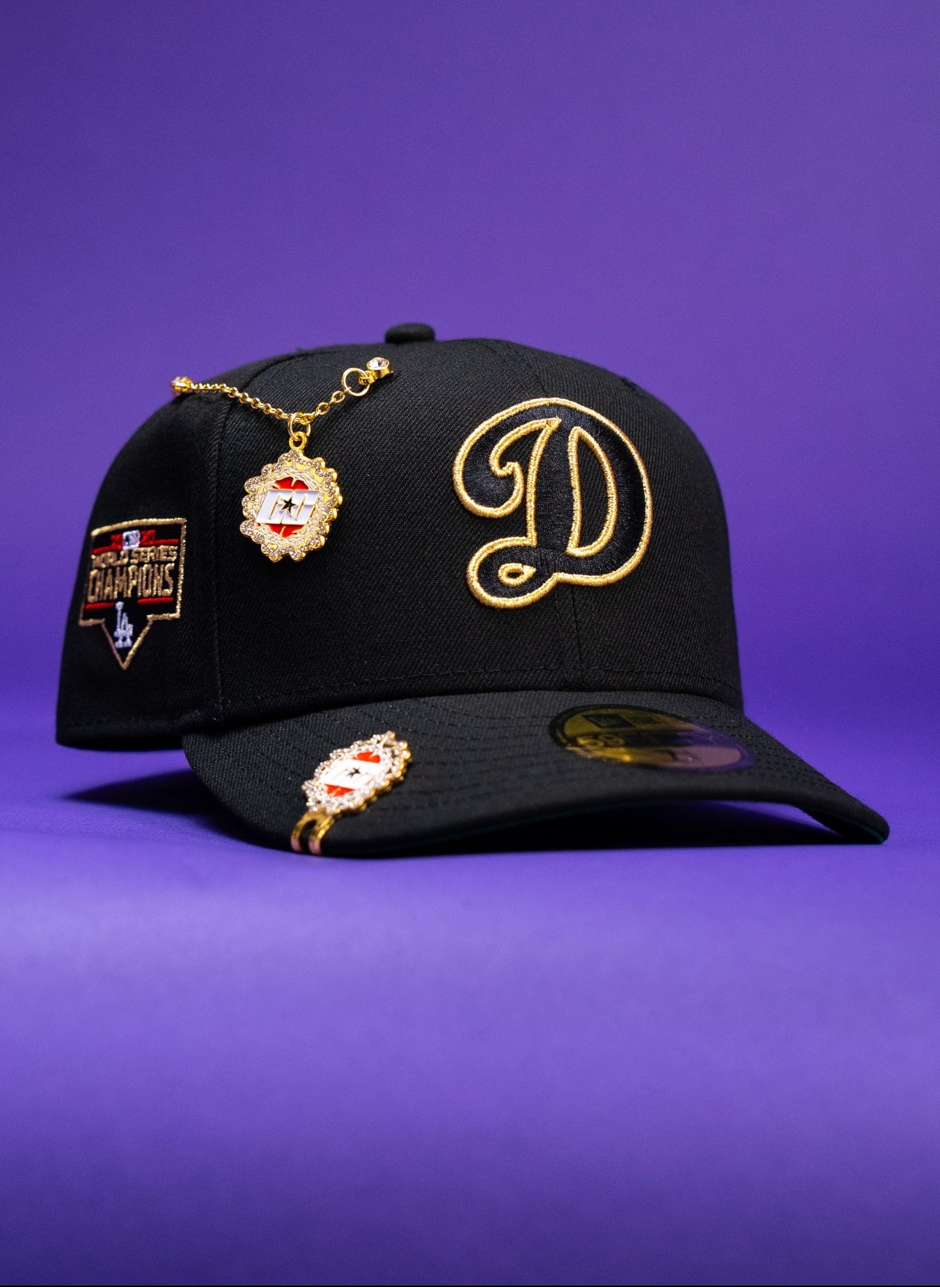 NEW ERA EXCLUSIVE 59FIFTY BLACK LOS ANGELES DODGERS W/ WORLD SERIES CHAMPIONS SIDE PATCH