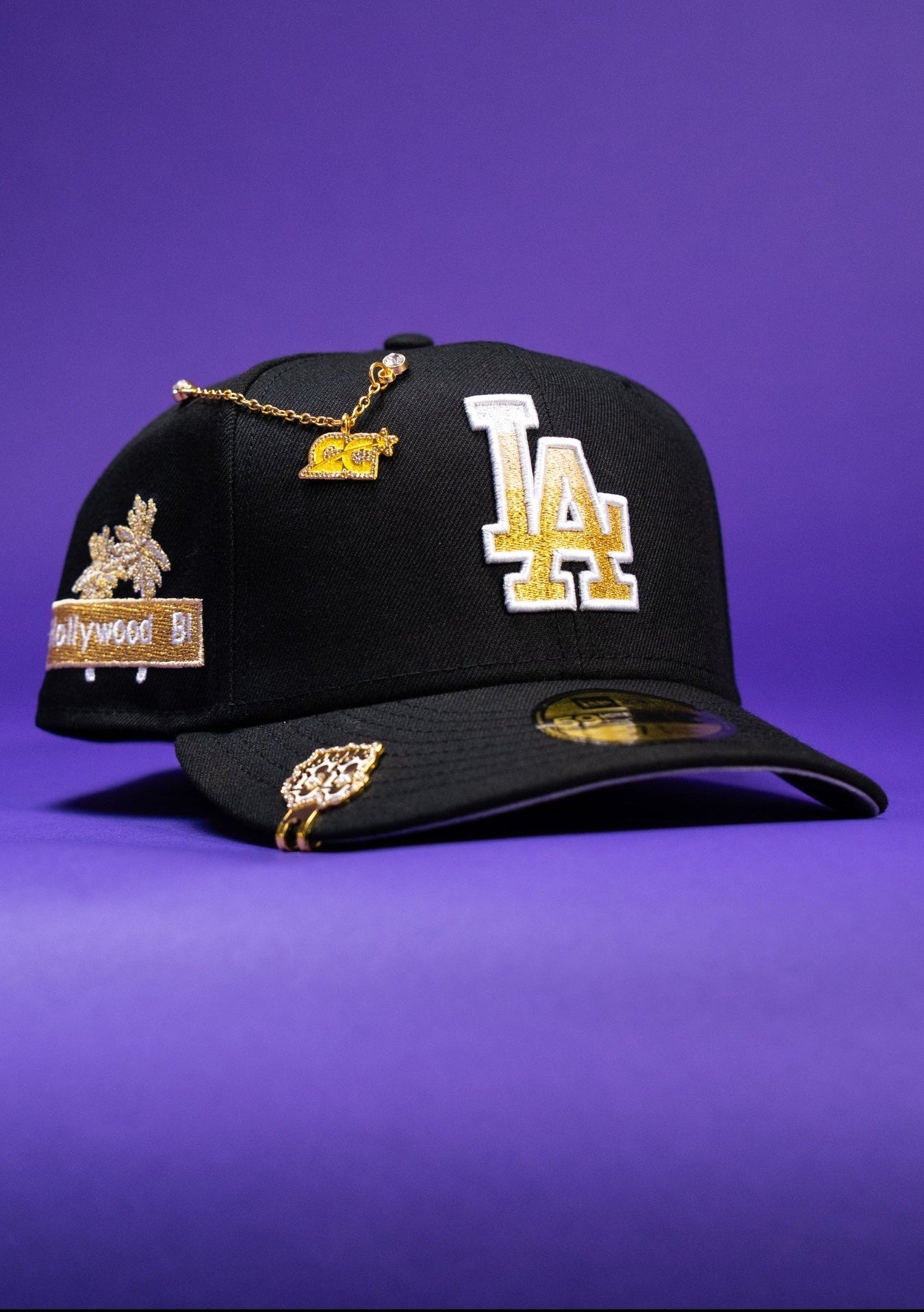 NEW ERA EXCLUSIVE 59FIFTY BLACK LOS ANGELES DODGERS W/ "HOLLYWOOD BLVD" SIDE PATCH