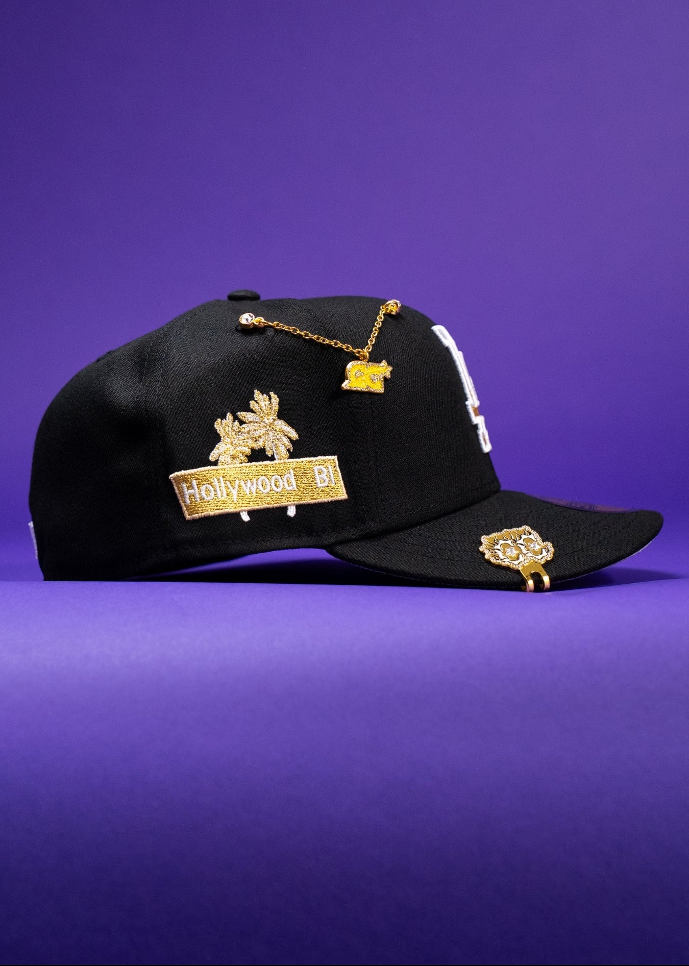 NEW ERA EXCLUSIVE 59FIFTY BLACK LOS ANGELES DODGERS W/ "HOLLYWOOD BLVD" SIDE PATCH