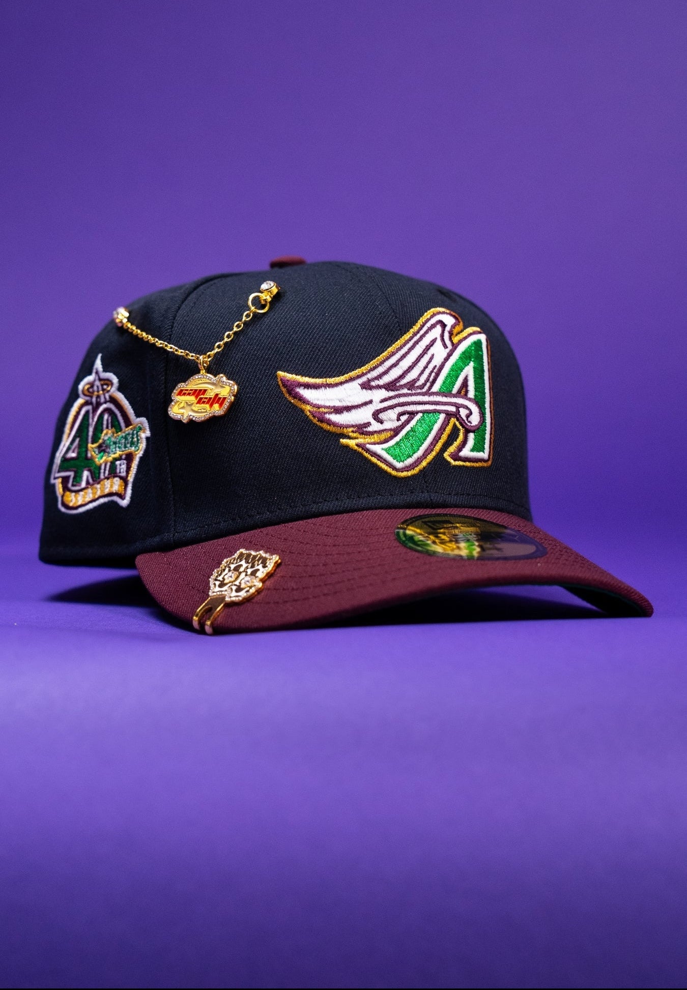 NEW ERA EXCLUSIVE 59FIFTY NAVY/BURGUNDY ANAHEIM ANGELS W/ 40TH ANNIVERSARY SIDE PATCH