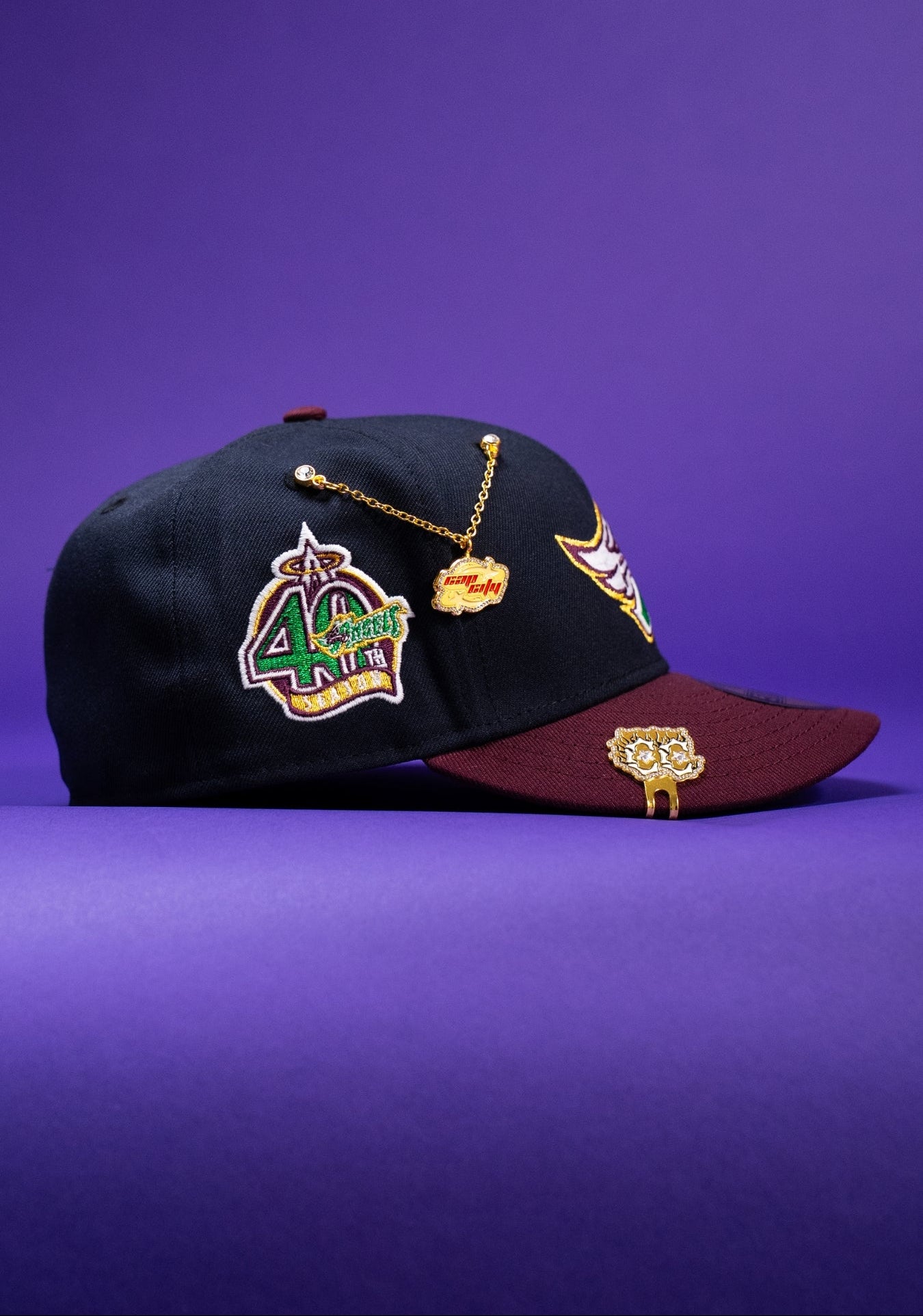 NEW ERA EXCLUSIVE 59FIFTY NAVY/BURGUNDY ANAHEIM ANGELS W/ 40TH ANNIVERSARY SIDE PATCH