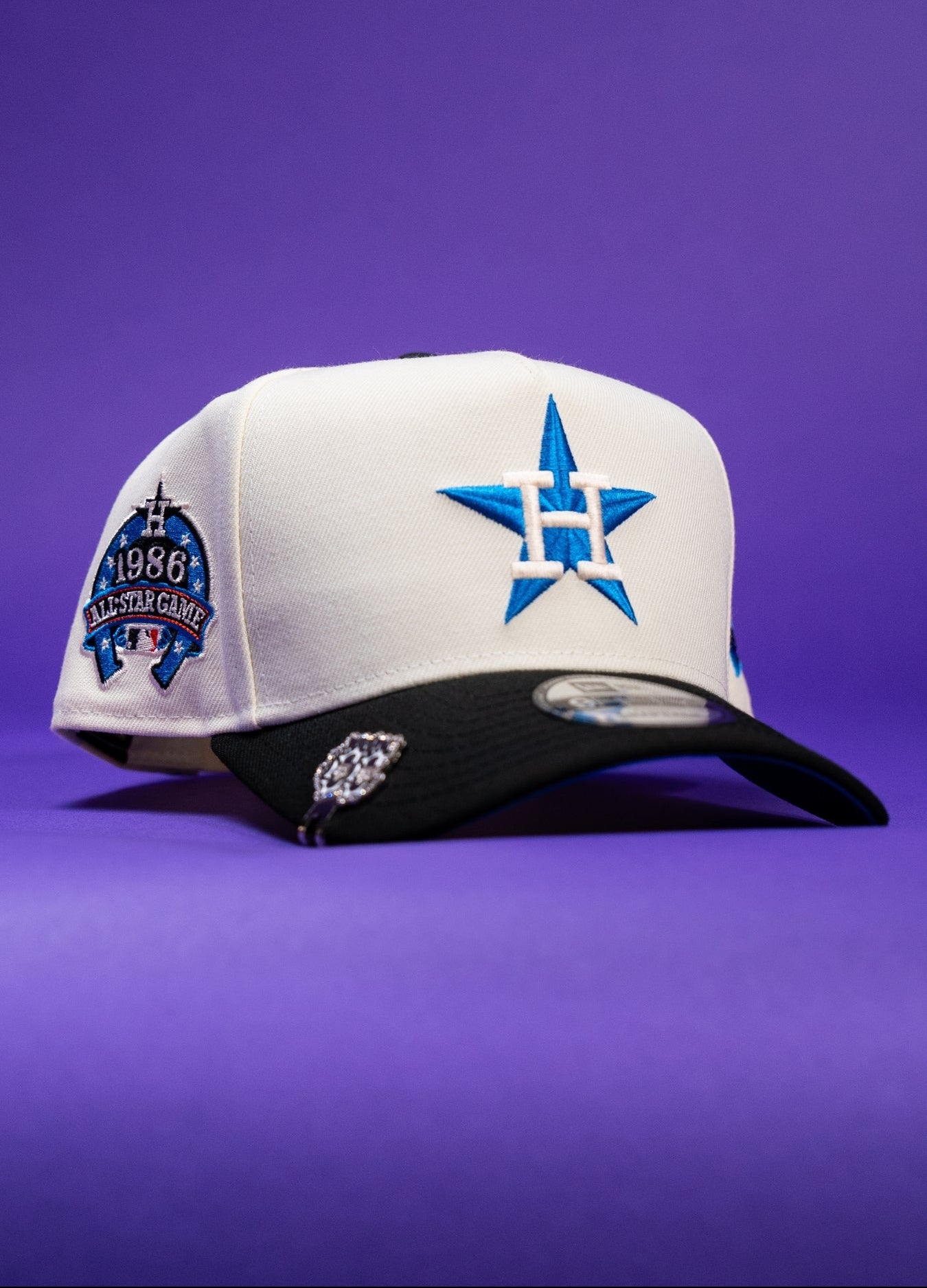 NEW ERA 9FIFTY A-FRAME CHROME/BLACK HOUSTON ASTROS SNAPBACK W/ 1986 ALL STAR GAME SIDE PATCH