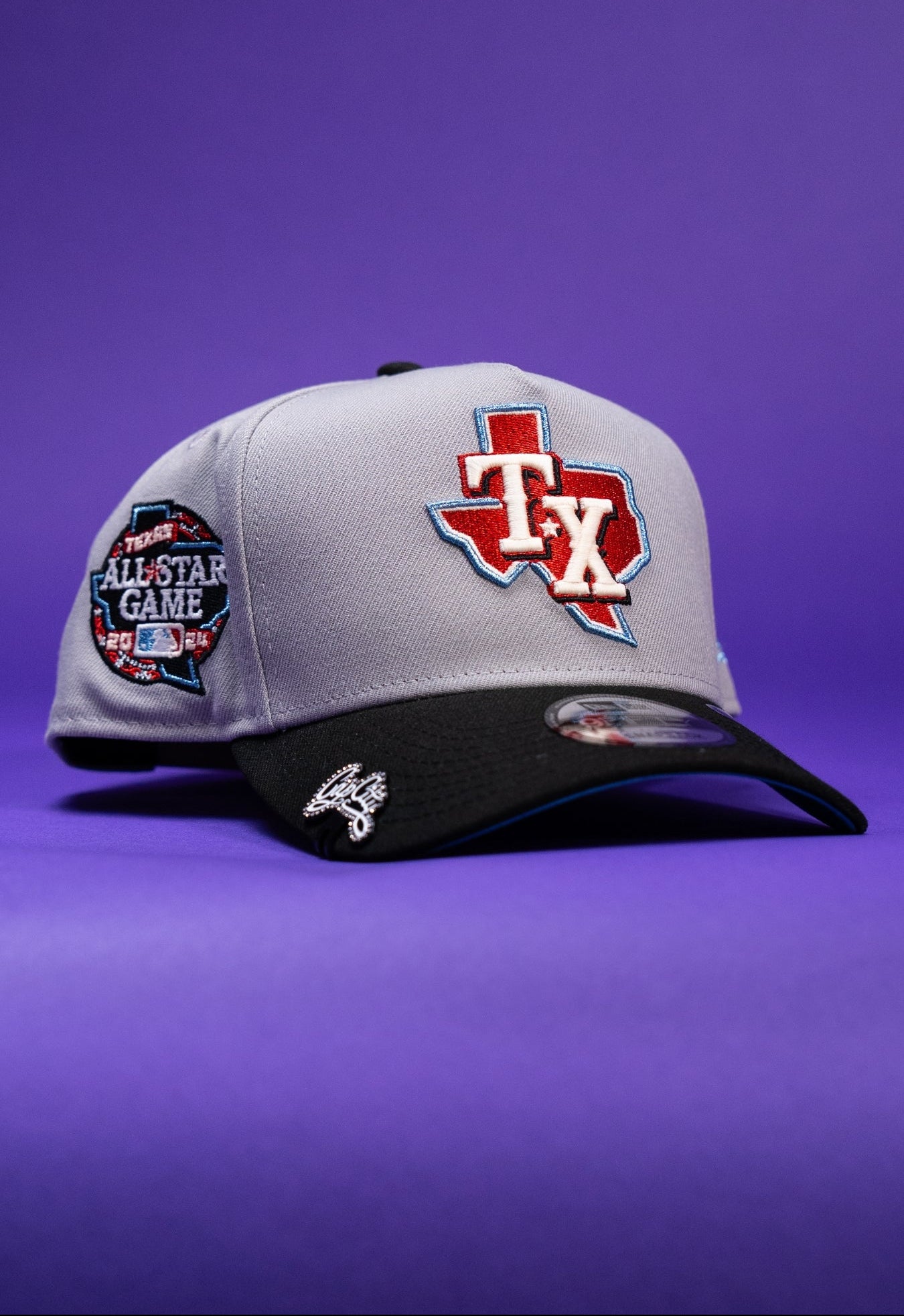 NEW ERA 9FIFTY A-FRAME GREY/BLACK TEXAS RANGERS W/ ALL STAR GAME SIDE PATCH