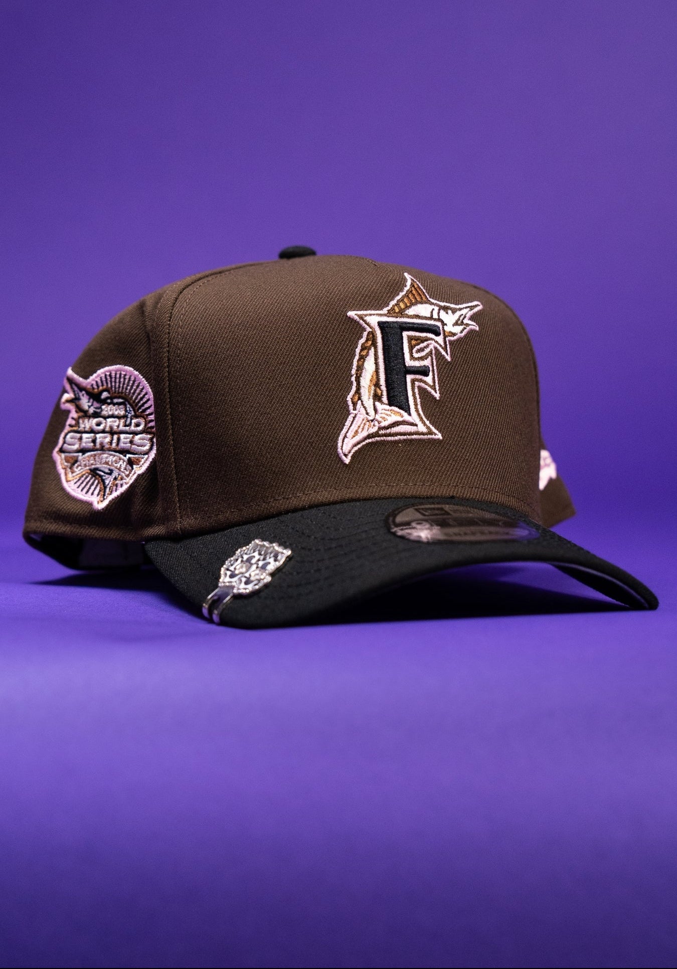NEW ERA 9FIFTY A-FRAME BROWN/BLACK MIAMI MARLINS W/ WORLD SERIES SIDE PATCH