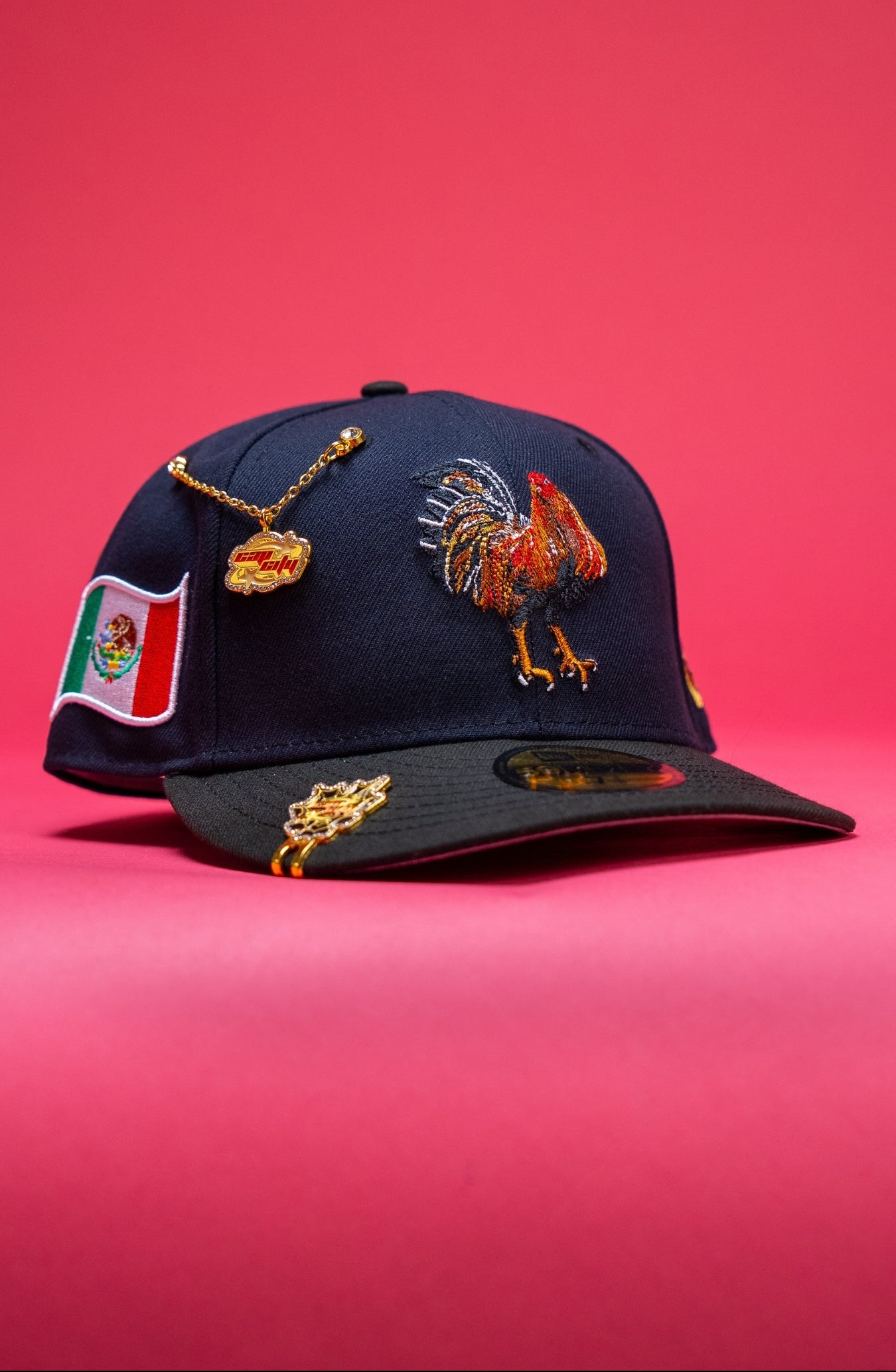 NEW ERA EXCLUSIVE 59FIFTY NAVY/BLACK MEXICO "EL GALLO" W/ MEXICO FLAG SIDE PATCH