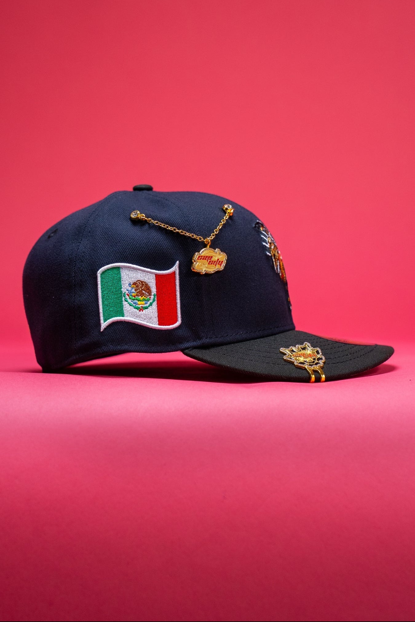 NEW ERA EXCLUSIVE 59FIFTY NAVY/BLACK MEXICO "EL GALLO" W/ MEXICO FLAG SIDE PATCH