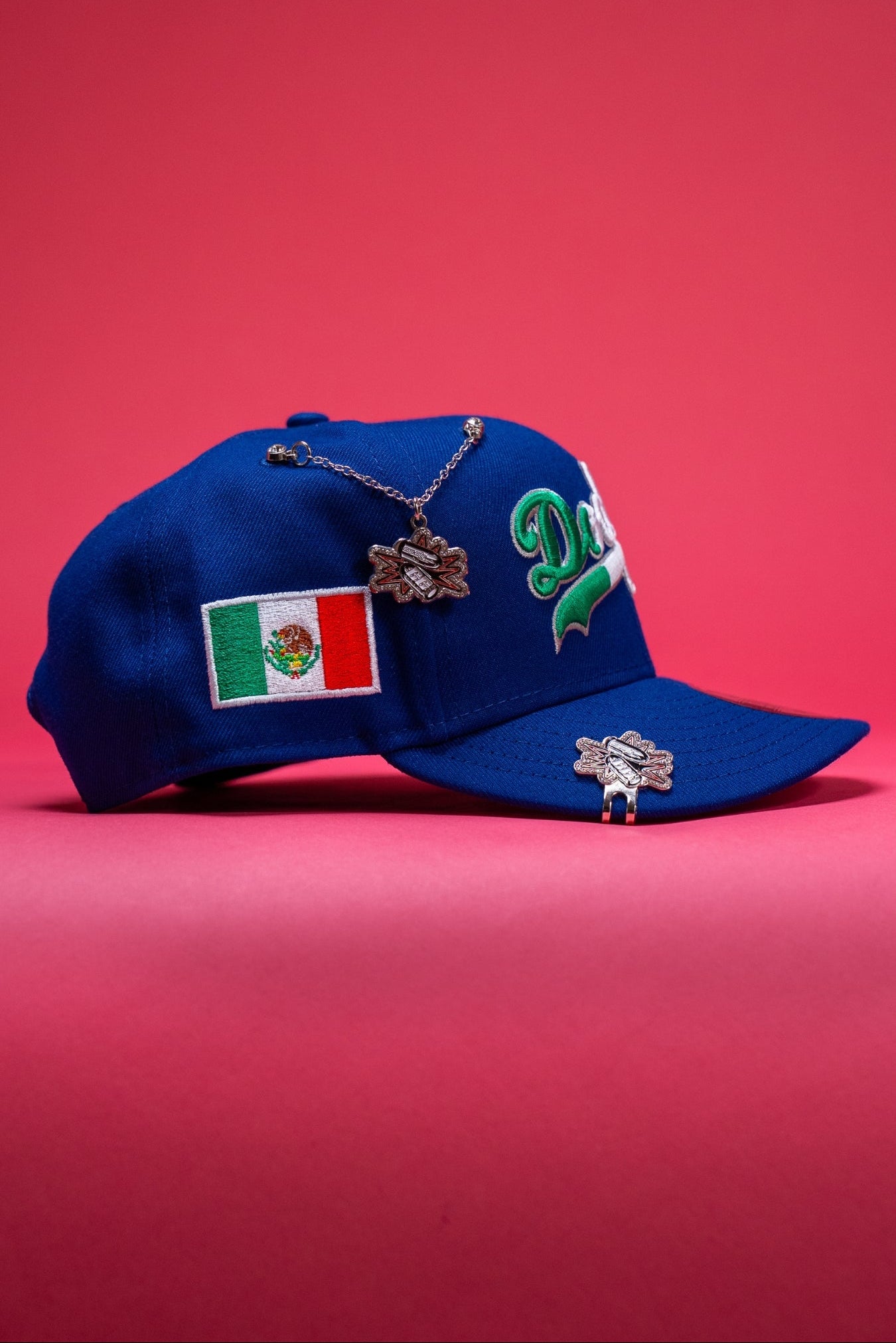 NEW ERA EXCLUSIVE 9FIFTY BLUE LOS ANGELES DODGERS SCRIPT SNAPBACK W/ MEXICAN FLAG LOGO + MEXICO FLAG SIDE PATCH