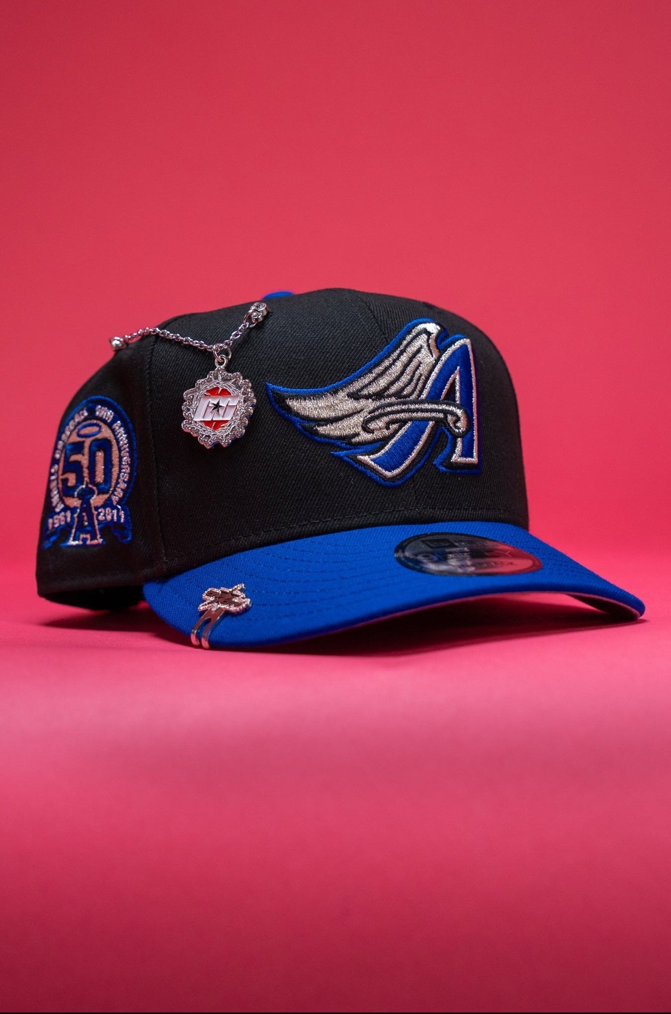 NEW ERA EXCLUSIVE 9FIFTY BLACK/BLUE ANAHEIM ANGELS SNAPBACK W/ 50TH ANNIVERSARY SIDE PATCH