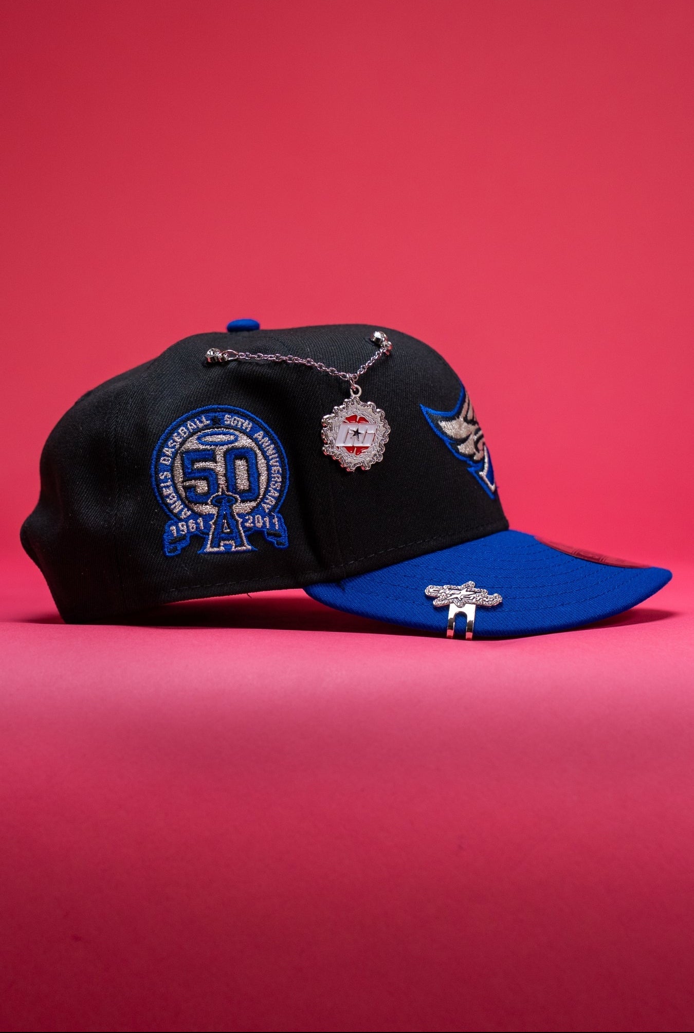 NEW ERA EXCLUSIVE 9FIFTY BLACK/BLUE ANAHEIM ANGELS SNAPBACK W/ 50TH ANNIVERSARY SIDE PATCH