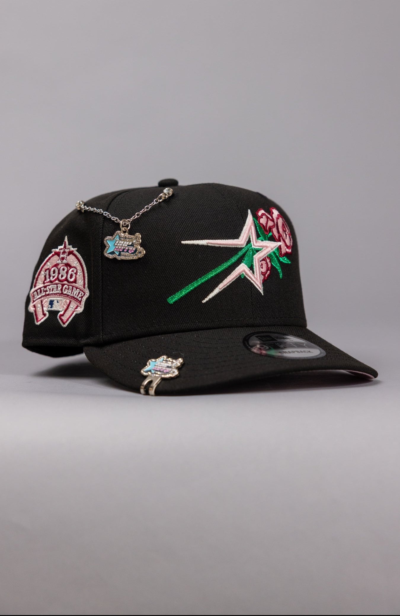 NEW ERA EXCLUSIVE 9FIFTY BLACK HOUSTON ASTROS SNAPBACK W/ ROSE + 1986 ALL STAR GAME SIDE PATCH