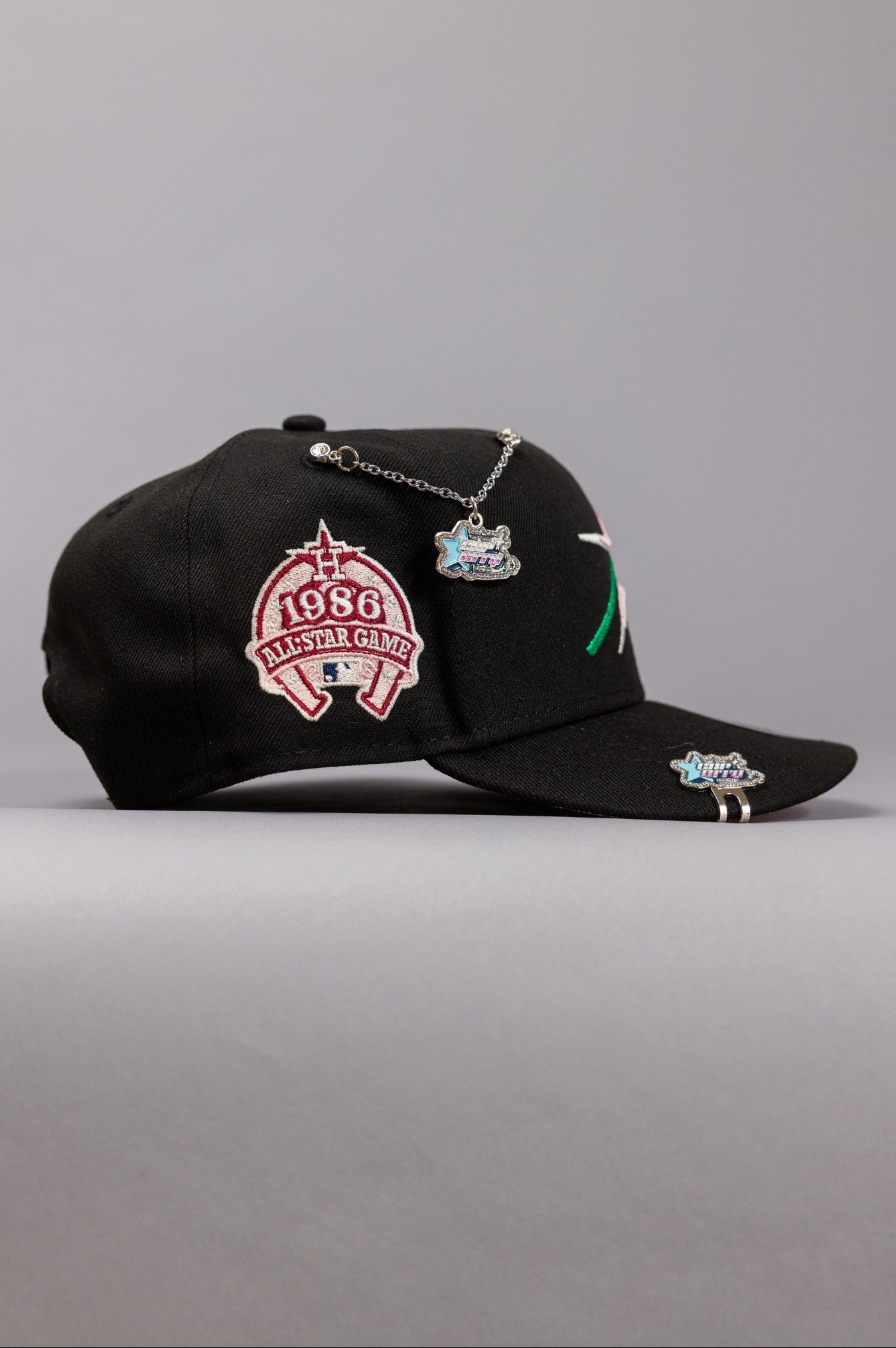 NEW ERA EXCLUSIVE 9FIFTY BLACK HOUSTON ASTROS SNAPBACK W/ ROSE + 1986 ALL STAR GAME SIDE PATCH