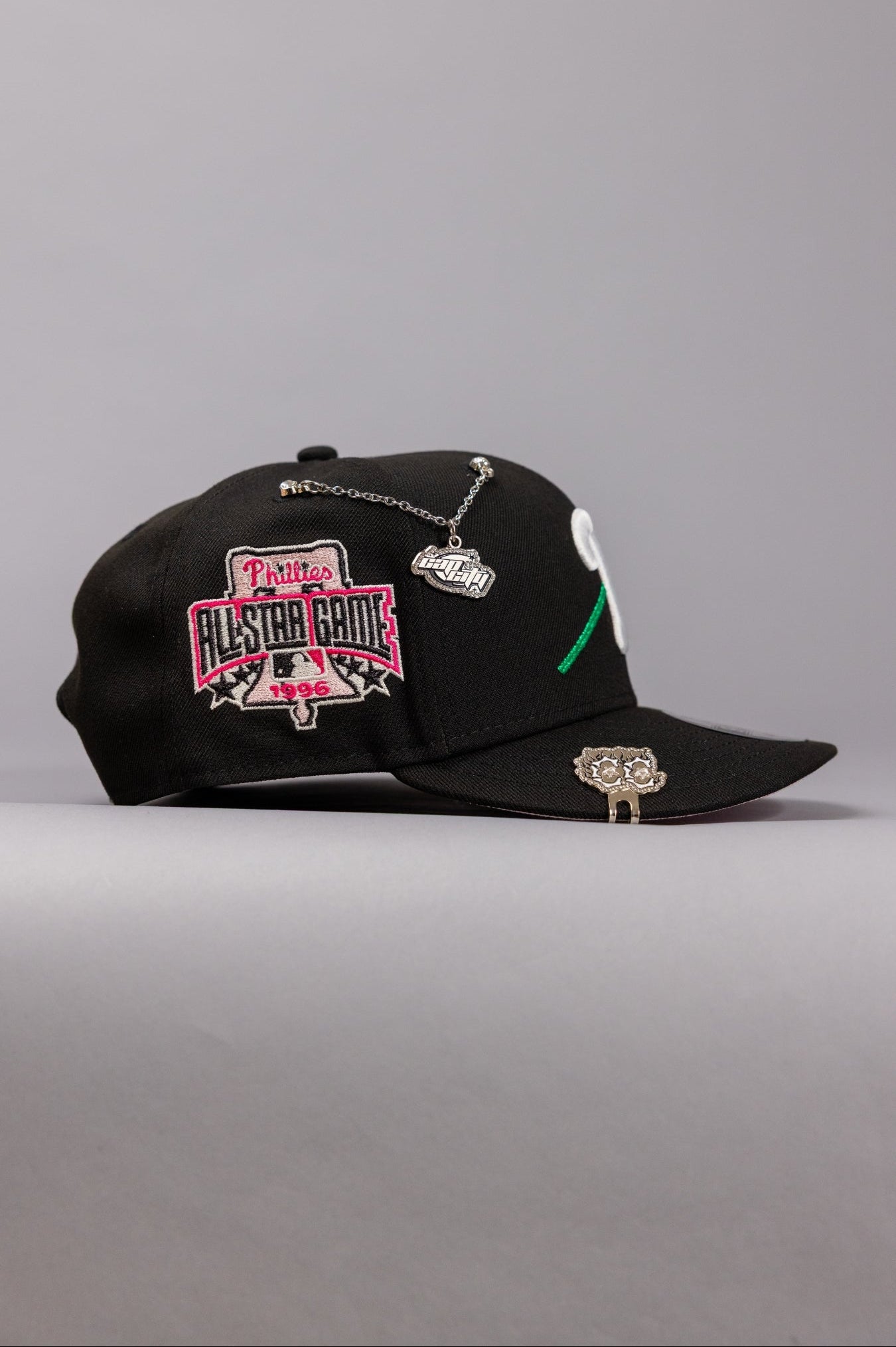 NEW ERA EXCLUSIVE 9FIFTY BLACK PHILADELPHIA PHILLIES SNAPBACK W/ ROSE + 1996 ALL STAR GAME SIDE PATCH