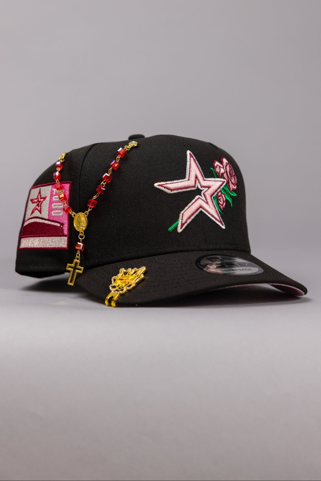 NEW ERA EXCLUSIVE 9FIFTY BLACK HOUSTON ASTROS SNAPBACK W/ ROSE + 2000 INAUGURAL SEASON SIDE PATCH