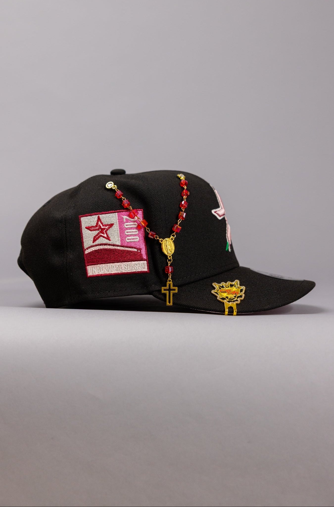 NEW ERA EXCLUSIVE 9FIFTY BLACK HOUSTON ASTROS SNAPBACK W/ ROSE + 2000 INAUGURAL SEASON SIDE PATCH