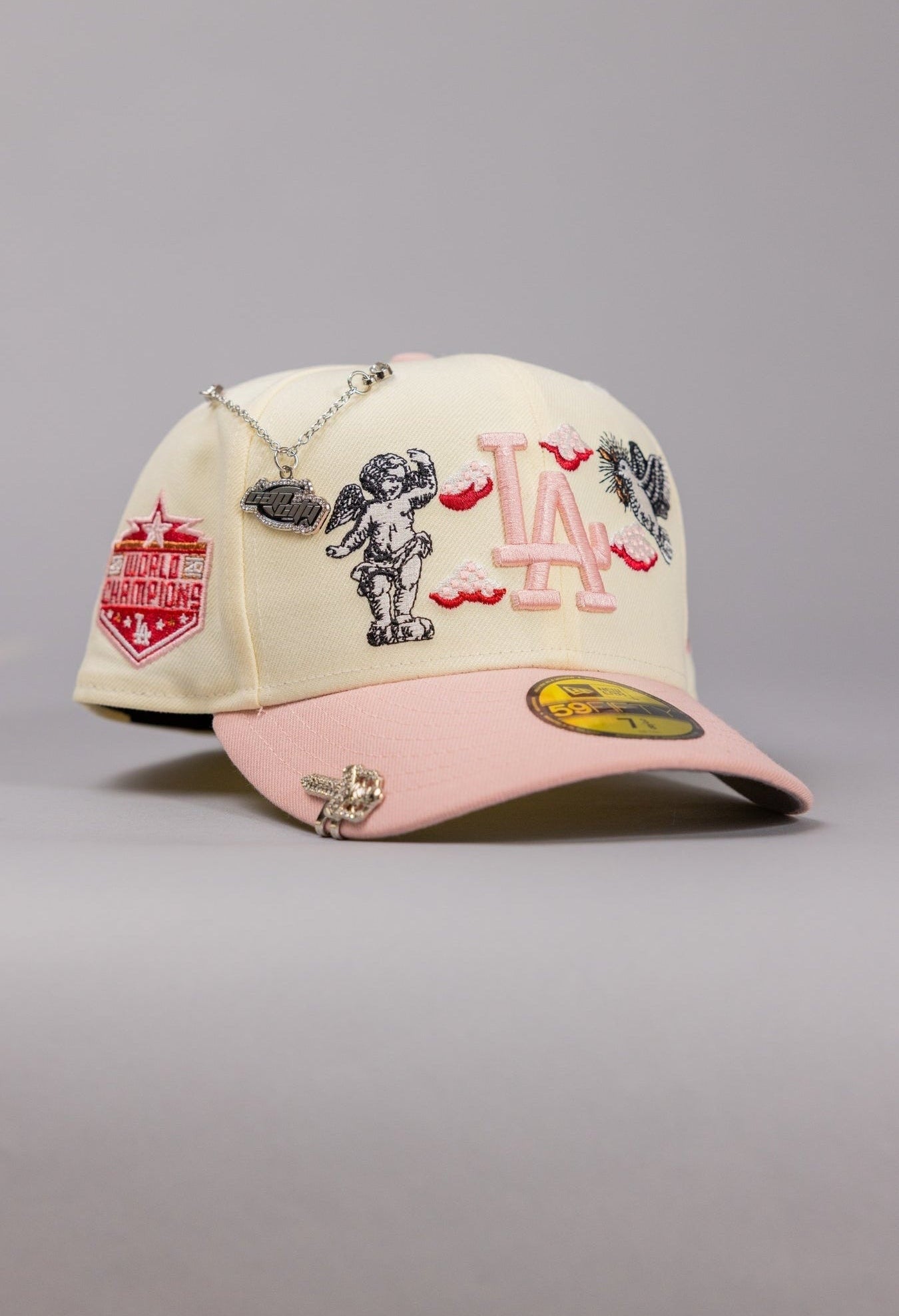 NEW ERA EXCLUSIVE 59FIFTY CHROME/PINK LOS ANGELES DODGERS "HEAVENLY CITY" W/ WORLD CHAMPIONS SIDE PATCH